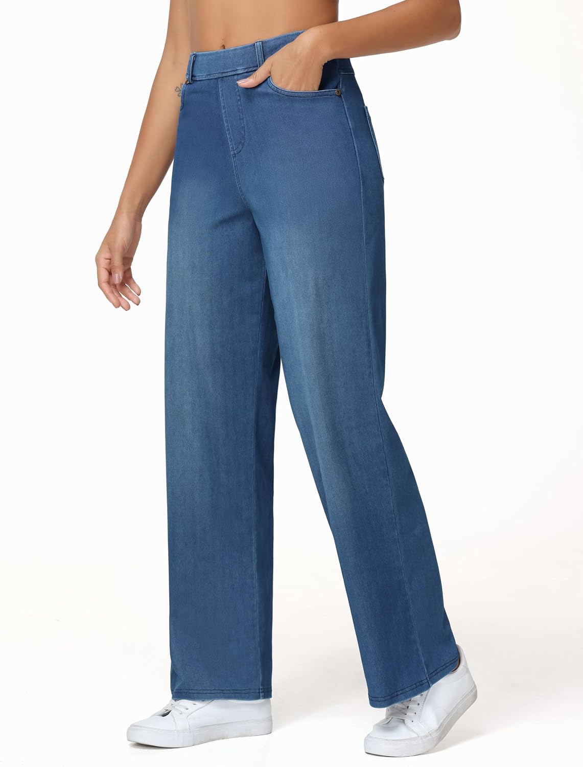 Thumbnail 1 de THE GYM PEOPLE Women's Stretch Wide-Leg Jeans, Pull-On Fit, Four Pockets