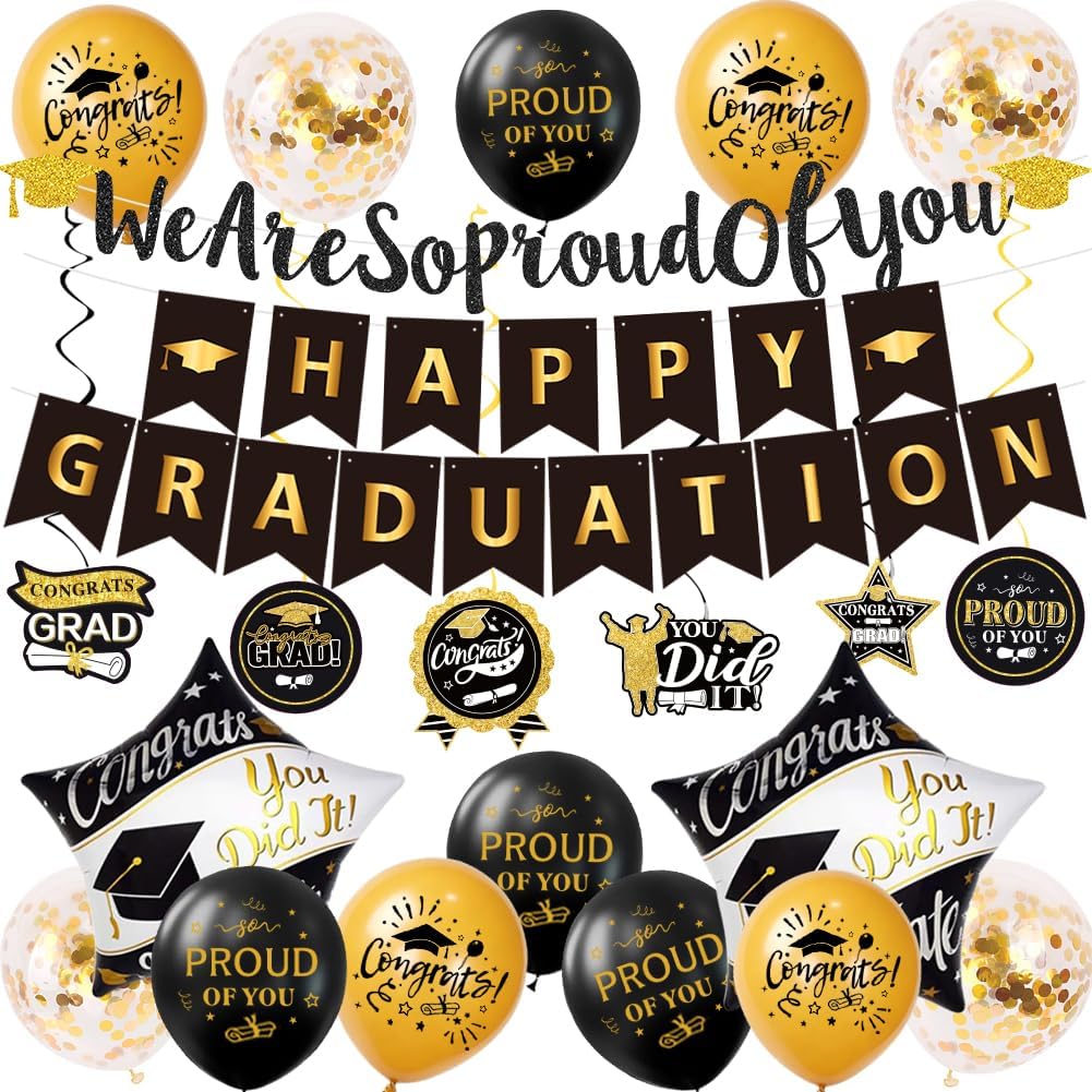 Detalle de Graduation Party Decorations Class of 2026: We Are So Proud of You Banner & Swirls Kit