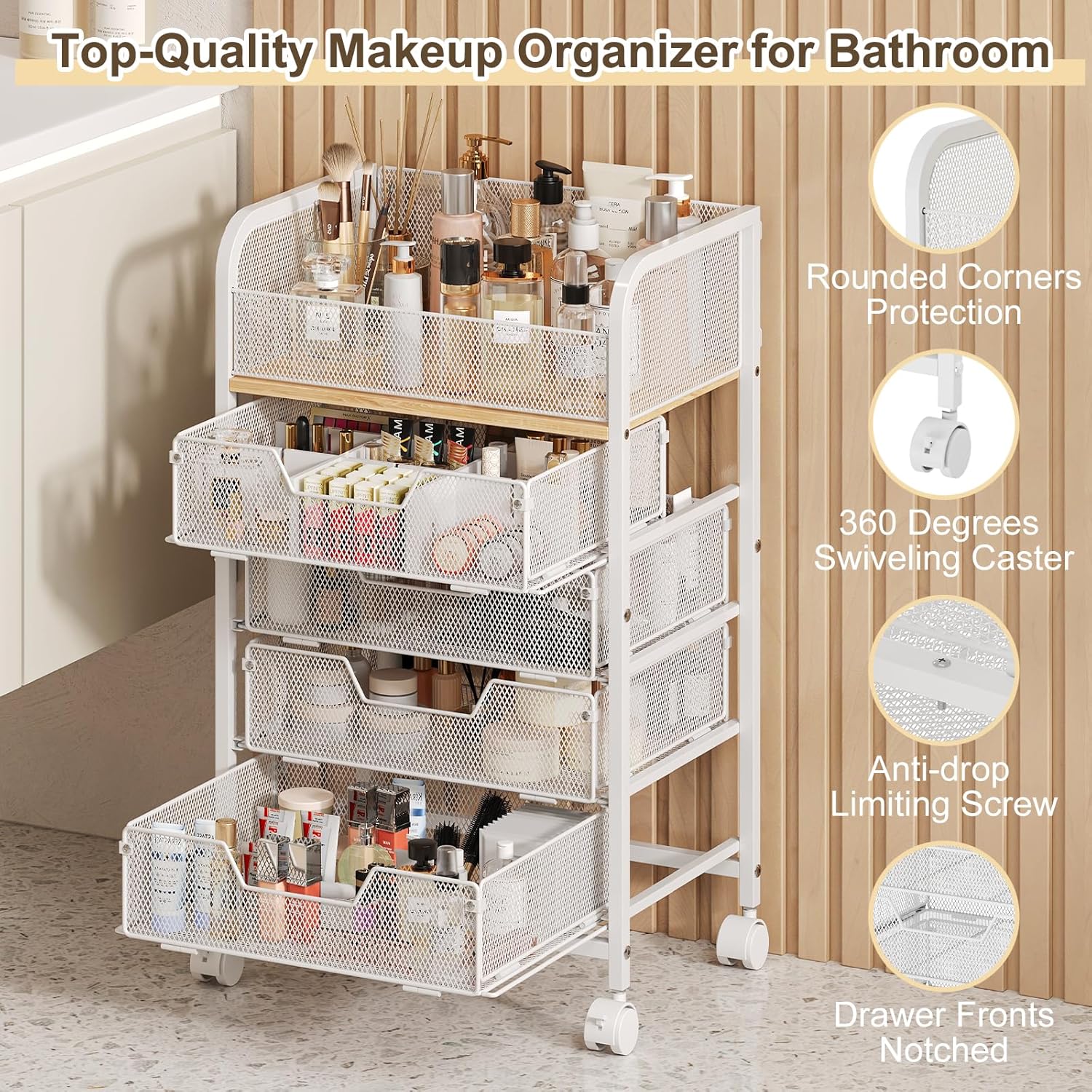 Thumbnail 3 de Hongtamoya Makeup Cart Organizer 4-Drawer White