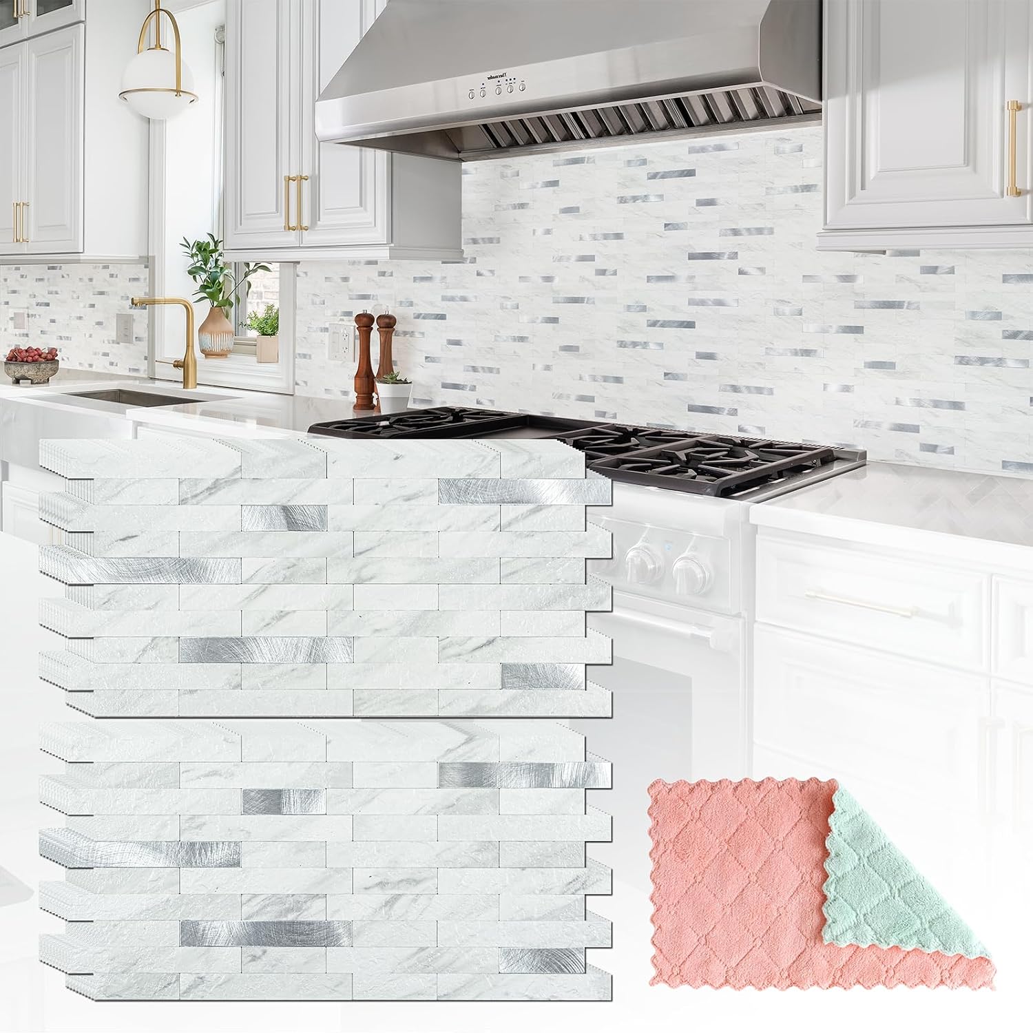 StyloVue Peel-and-Stick Backsplash in White Marble