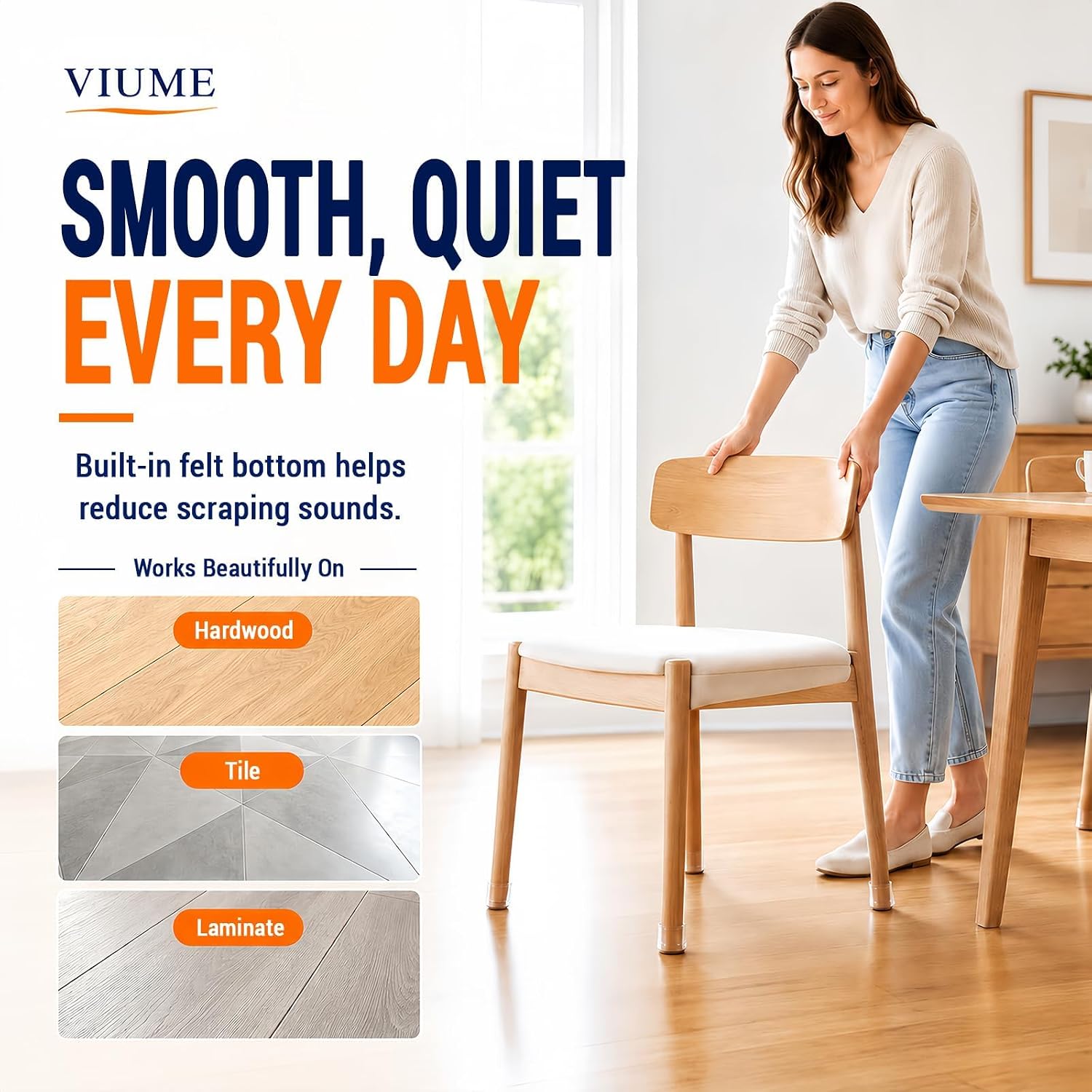 Detalle de VIUME A237 Chair Leg Floor Protectors, 32 Clear Silicone Caps with Felt Pads