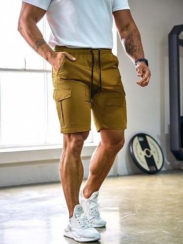 Detalle 2 de Elegancity Kurze Cargo-Hosen Herren Khaki, XL – Freizeithose mit Regular Fit