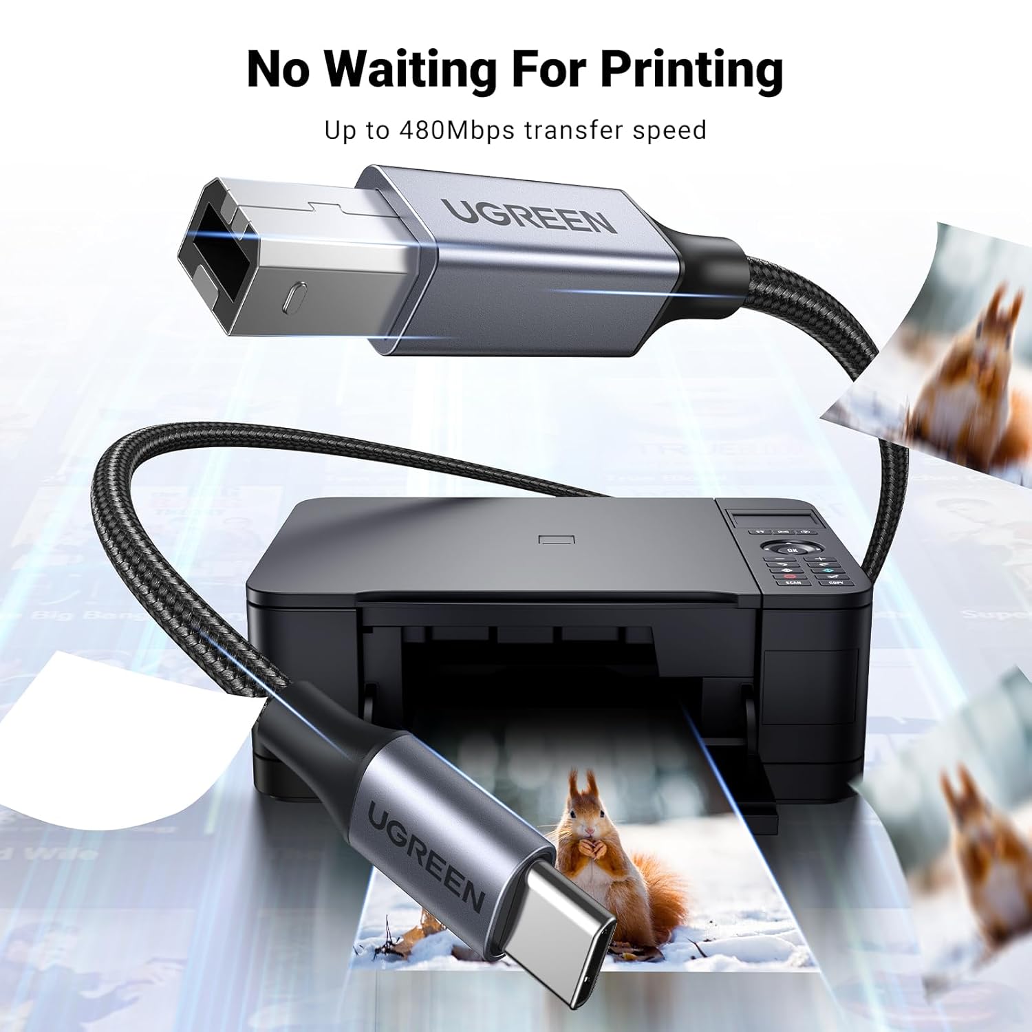 Thumbnail 6 de UGREEN USB B to USB C 6 ft Printer Cable – Nylon, USB B to C for MacBook Pro/Air and MIDI Devices