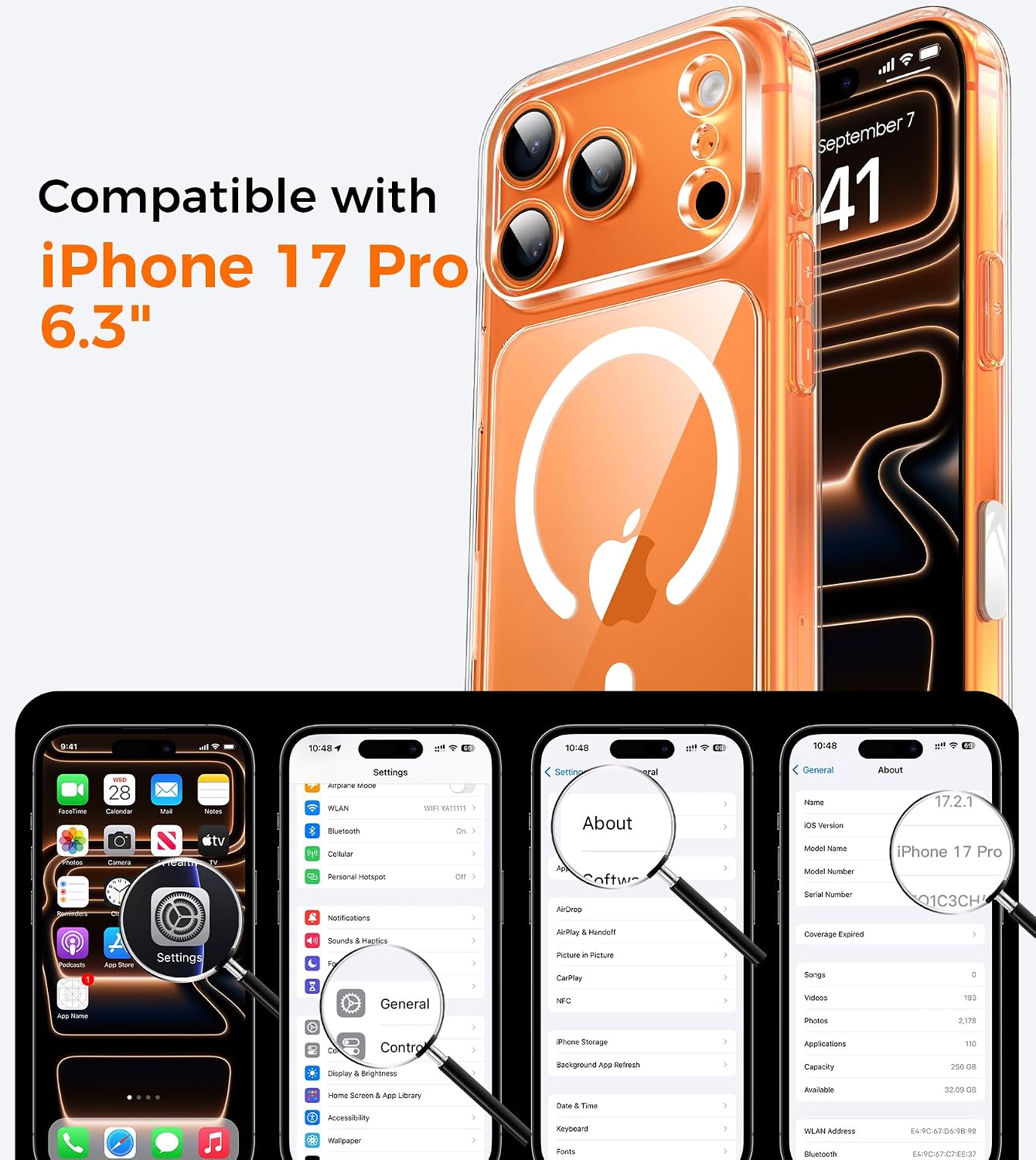 Detalle 2 de Coque Guisessy 3 en 1 magnétique pour iPhone 17 Pro (6,3 pouces) compatible MagSafe