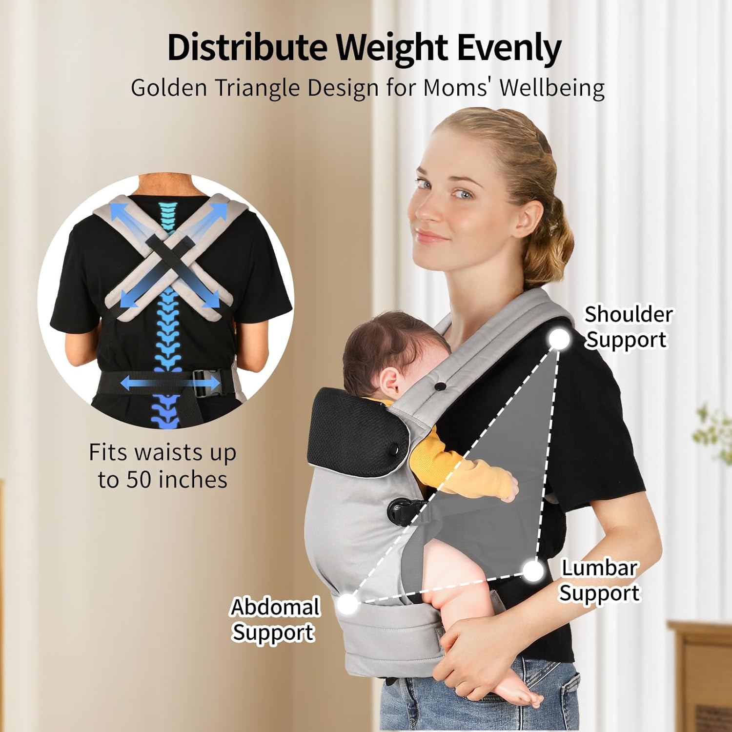 Detalle de Tuocal Baby Carrier – Ergonomic Cotton Sling for 3–36 Months (8–44lbs), Grey