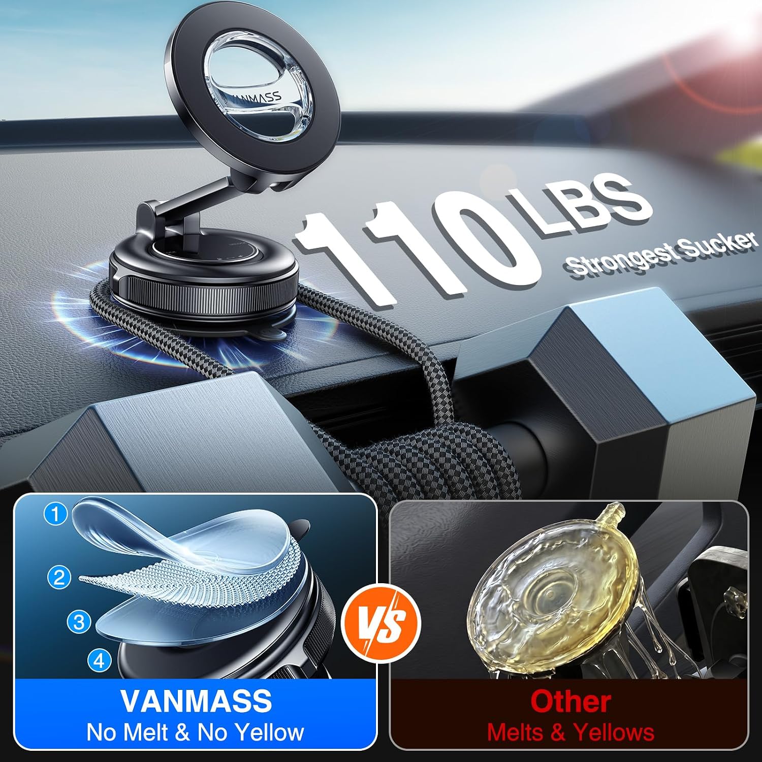 Detalle 2 de VANMASS MagSafe car phone mount with 360° rotation