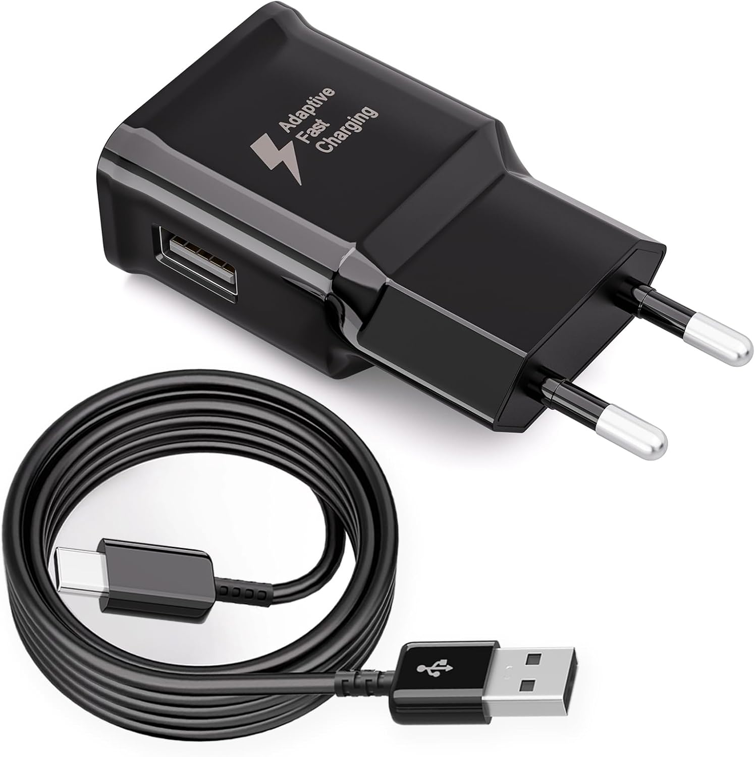 Detalle de Schnelles USB-Ladegerät mit 2 m USB-C Kabel – kompatibel mit Samsung Galaxy Serien (A, S, Note) und mehr