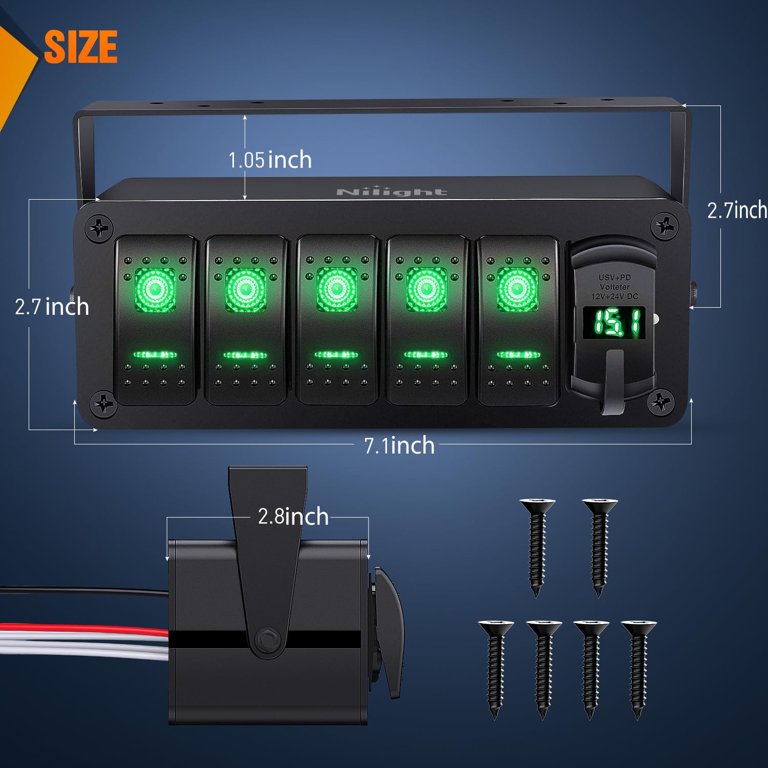 Thumbnail 1 de Nilight 5-Gang Rocker Switch Box, 12V