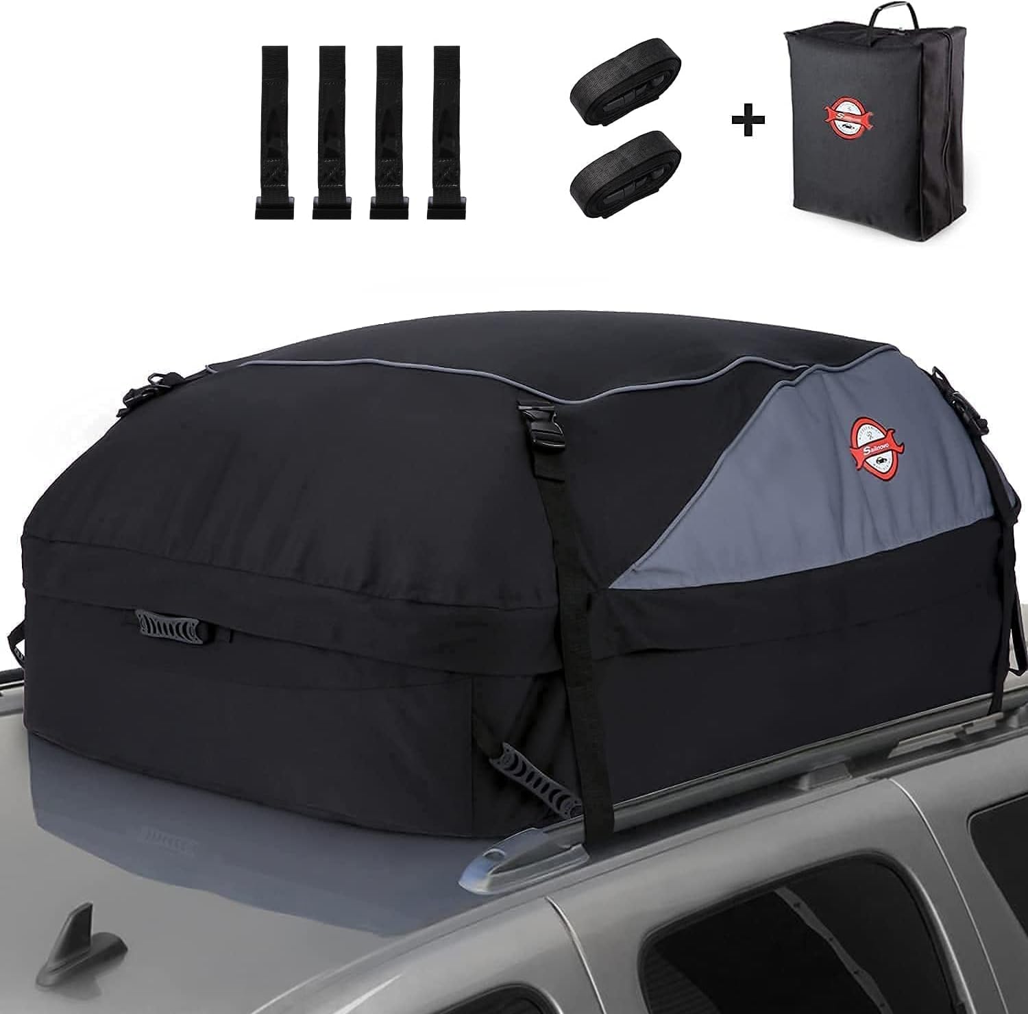 Detalle de Sailnovo Car Roof Bag 15 Cubic Feet foldable soft roof box with reinforced straps and door hooks