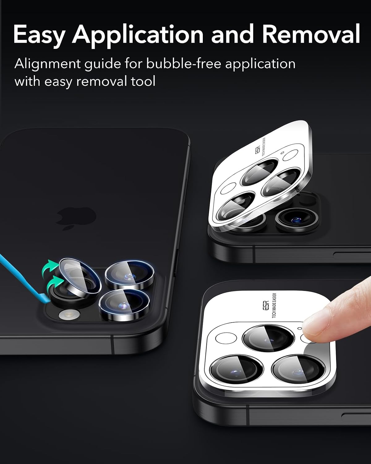 Detalle de ESR Kameraschutz für iPhone 17 Pro/Pro Max, iPhone 16 Pro/Pro Max & iPhone 15/14 Pro/Pro Max – dünnes gehärtetes Glas, 2er-Set, Schwarz