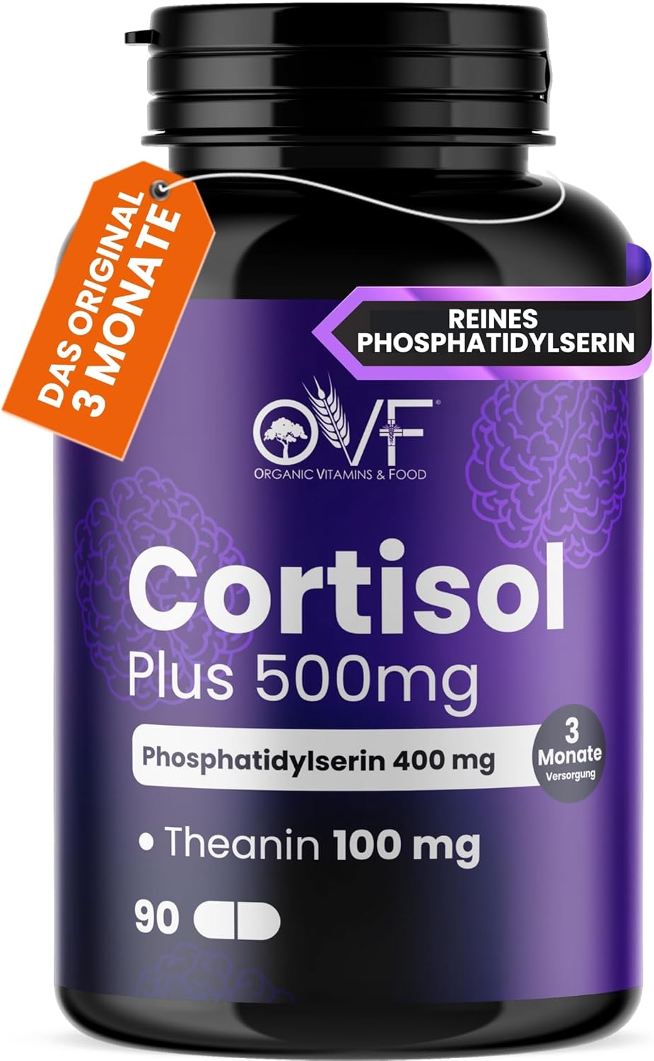 Detalle de OVF Cortisol Plus 500 mg – Phosphatidylserin 400 mg + L-Theanin 100 mg | 90 Kapseln