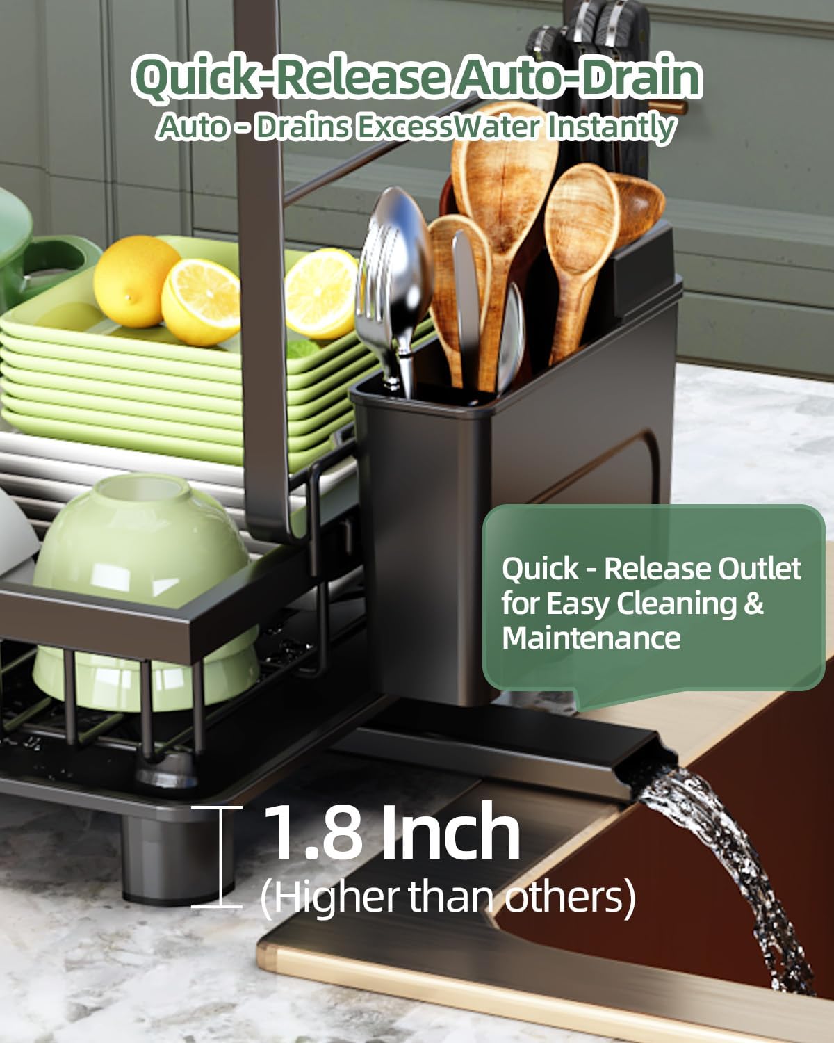 Detalle de Nfnoyp 2-Tier Dish Drying Rack with Rustproof Carbon Steel — Space-Saving Kitchen Drainer