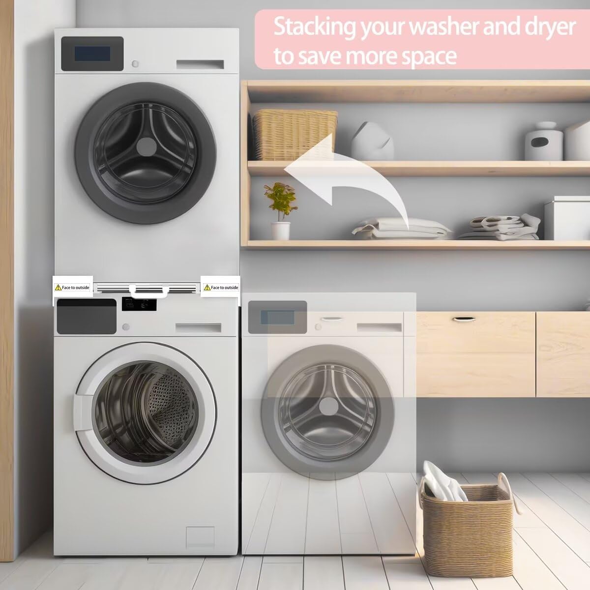 Thumbnail 6 de NIUXX Zwischenbaurahmen mit Wäscheleine – universal für Waschmaschine & Trockner, einziehbarer Handtuchhalter (53–68 cm)