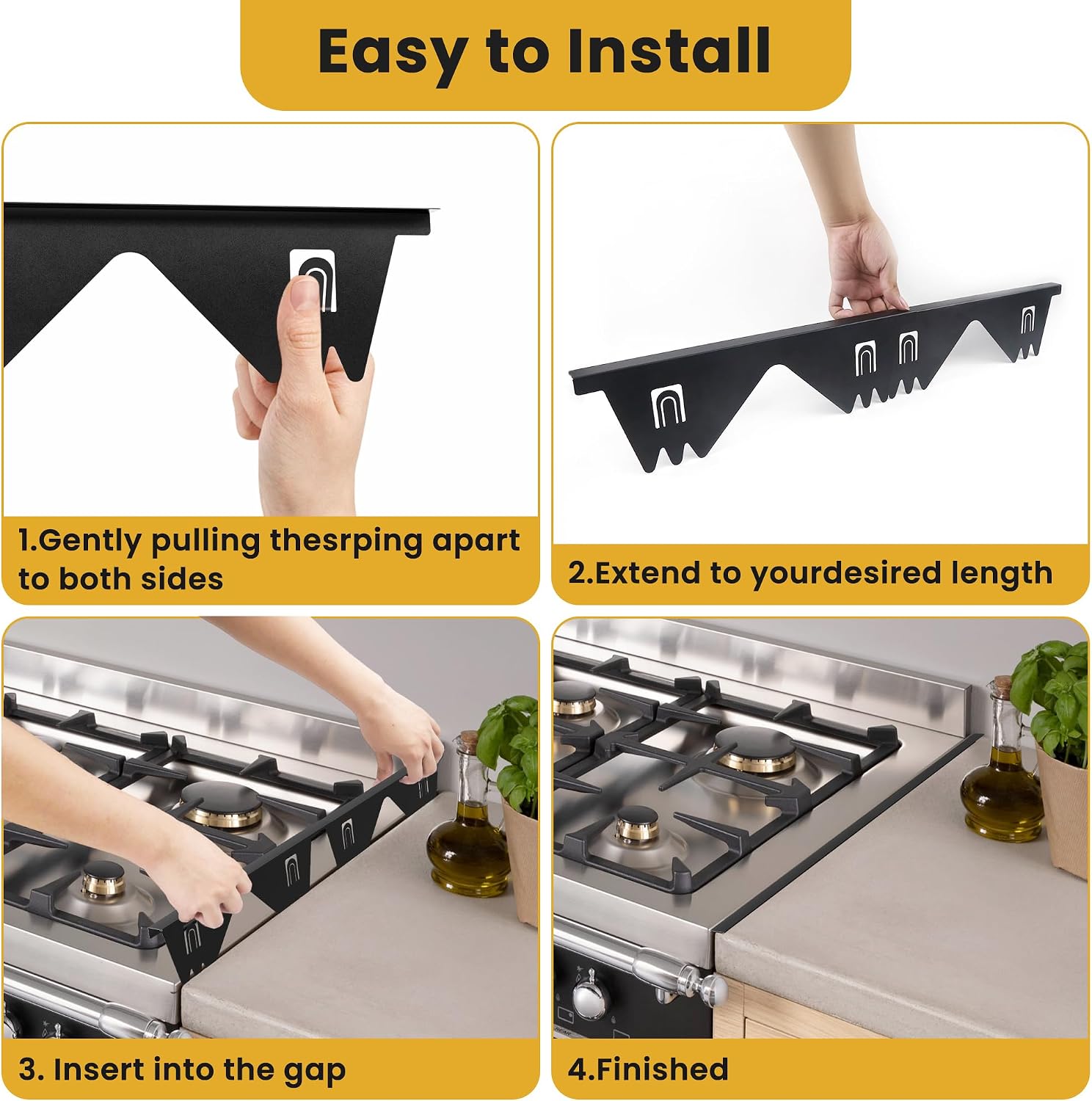 Detalle de SCOPOW JJ-003 Stainless Steel Stove Gap Covers, Adjustable 13.8–27.5 in, 2-Pack