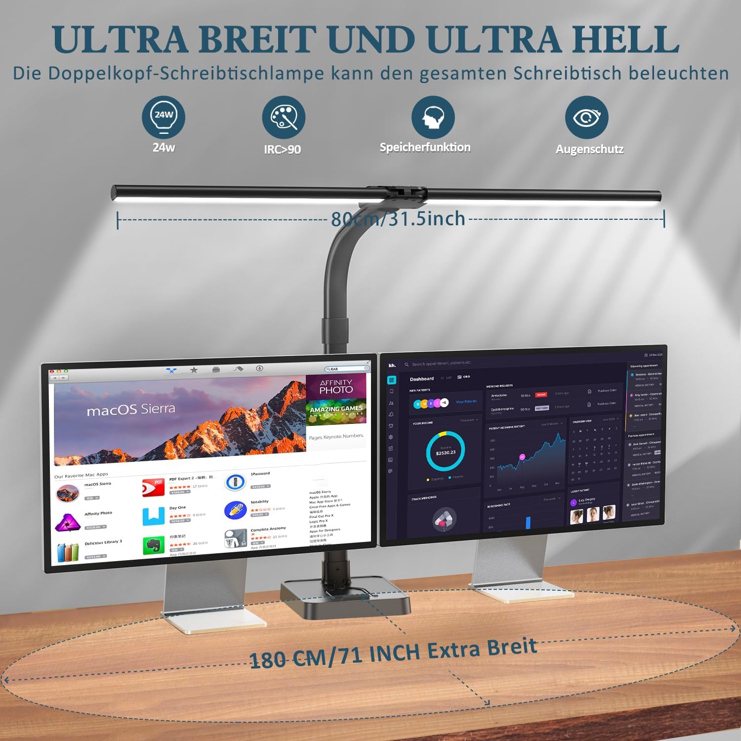 Detalle 2 de Doppelkopf Schreibtischlampe 24W dimmbar