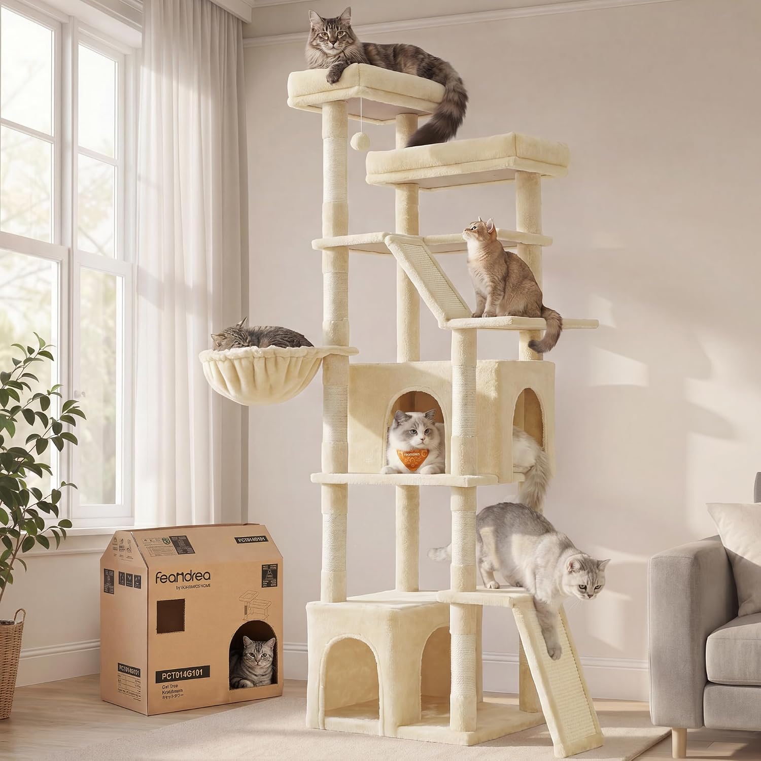 Detalle 2 de Feandrea Arbre à Chat Haut 184,5 cm — Grandité et stabilité pour chats d’intérieur