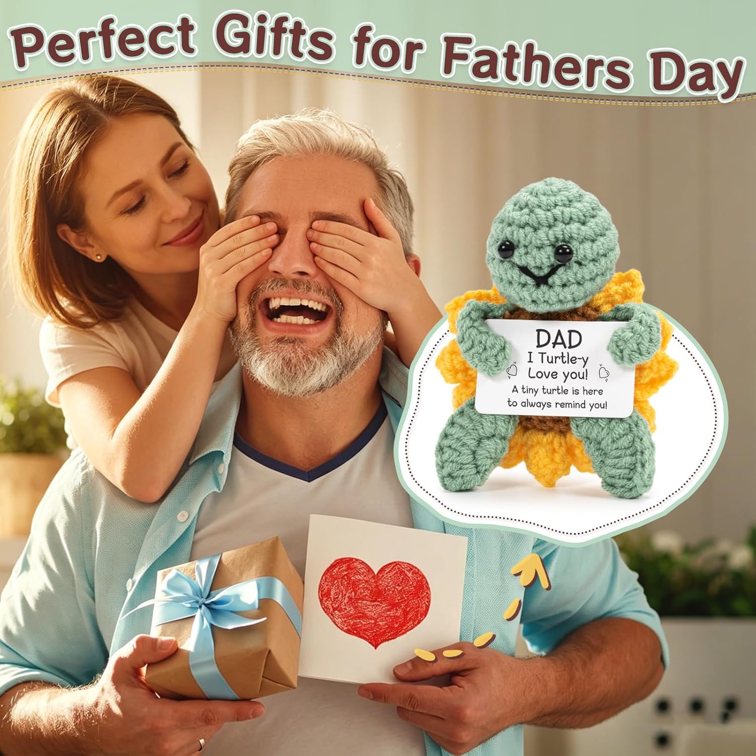 Detalle de Bafiwu Handmade Crochet Turtle – Positive Gift for Dad (Father's Day, Birthday, Christmas)