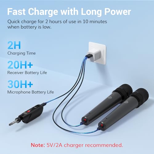 Detalle de TONOR 2.4G Dual Wireless Microphones TW-220: Stable, rechargeable handheld mics for stage and karaoke