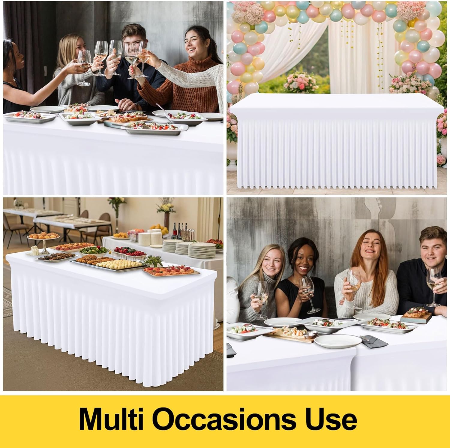 Thumbnail 4 de Smiry Spandex Tablecloth (Elastic Fitted Stretch) for 6FT Rectangle Tables, Waterproof Washable One-Piece Skirt, White