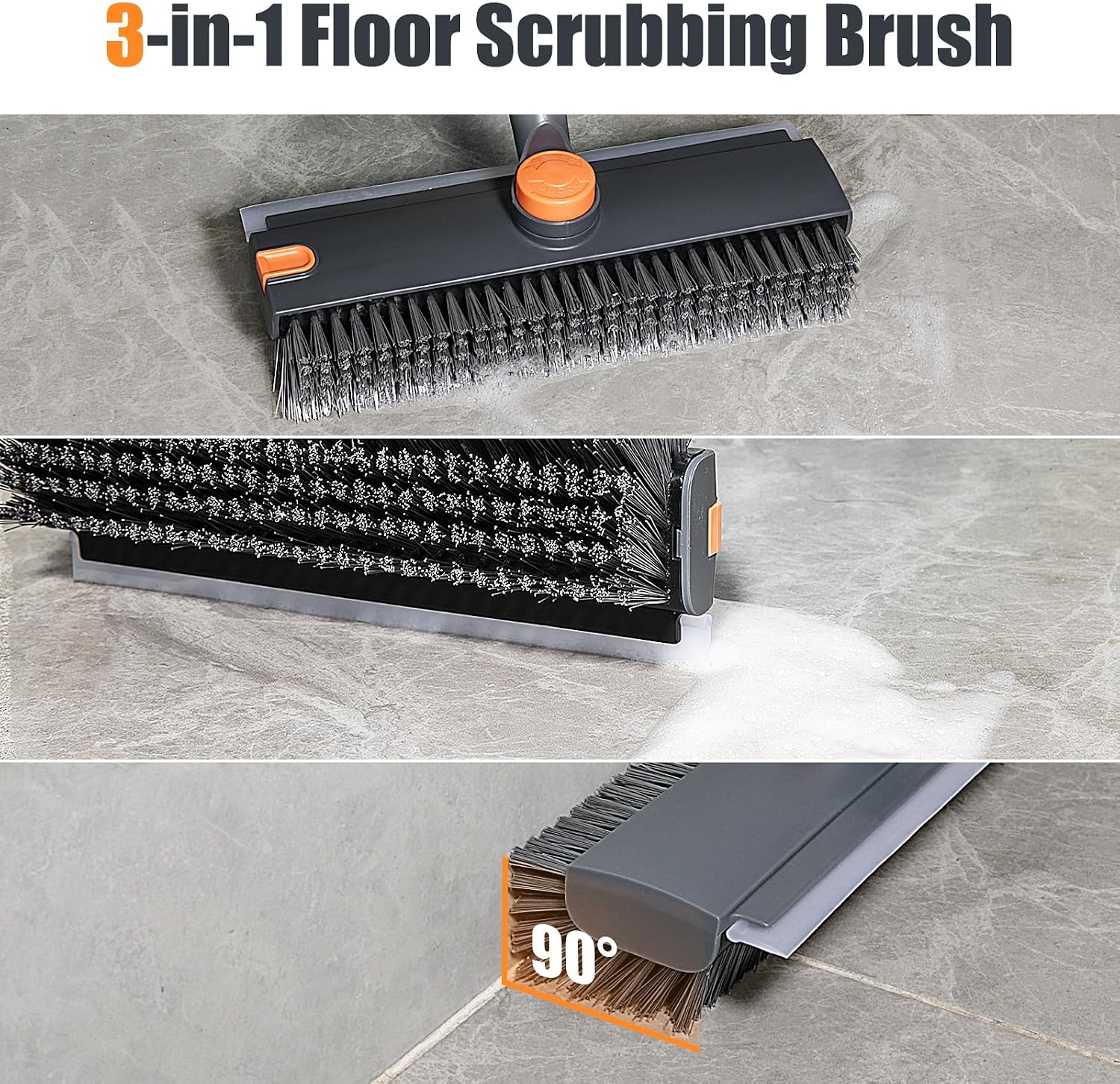 Detalle de INCIKITI 3 in 1 Floor Scrubbing Brush with 360° Rotation Head and Adjustable Handle