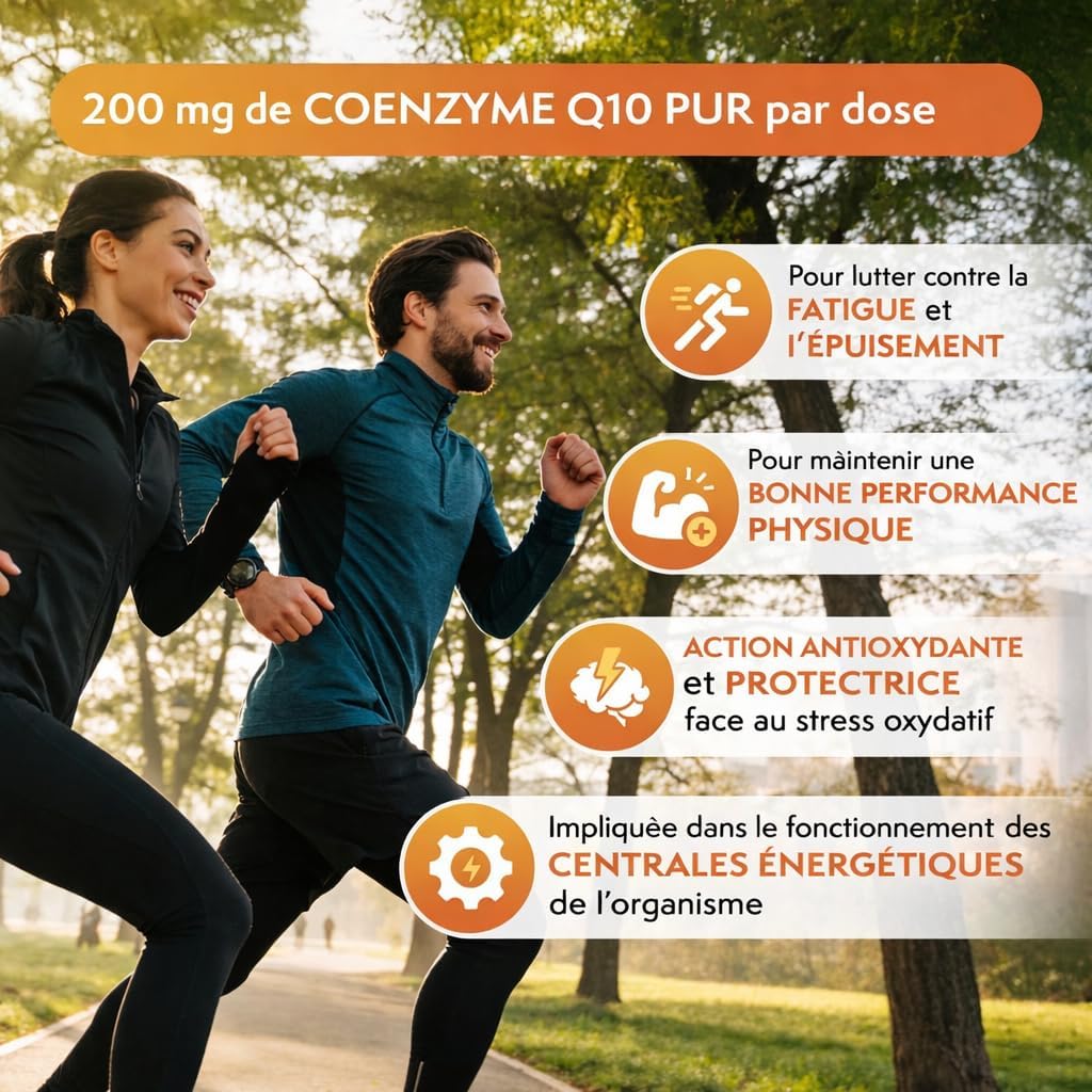 Detalle de Coenzyme Q10 200 mg par gélule – VitaminPure, 120 gélules (4 mois) végétales, Q10 fermenté pour meilleure biodisponibilité