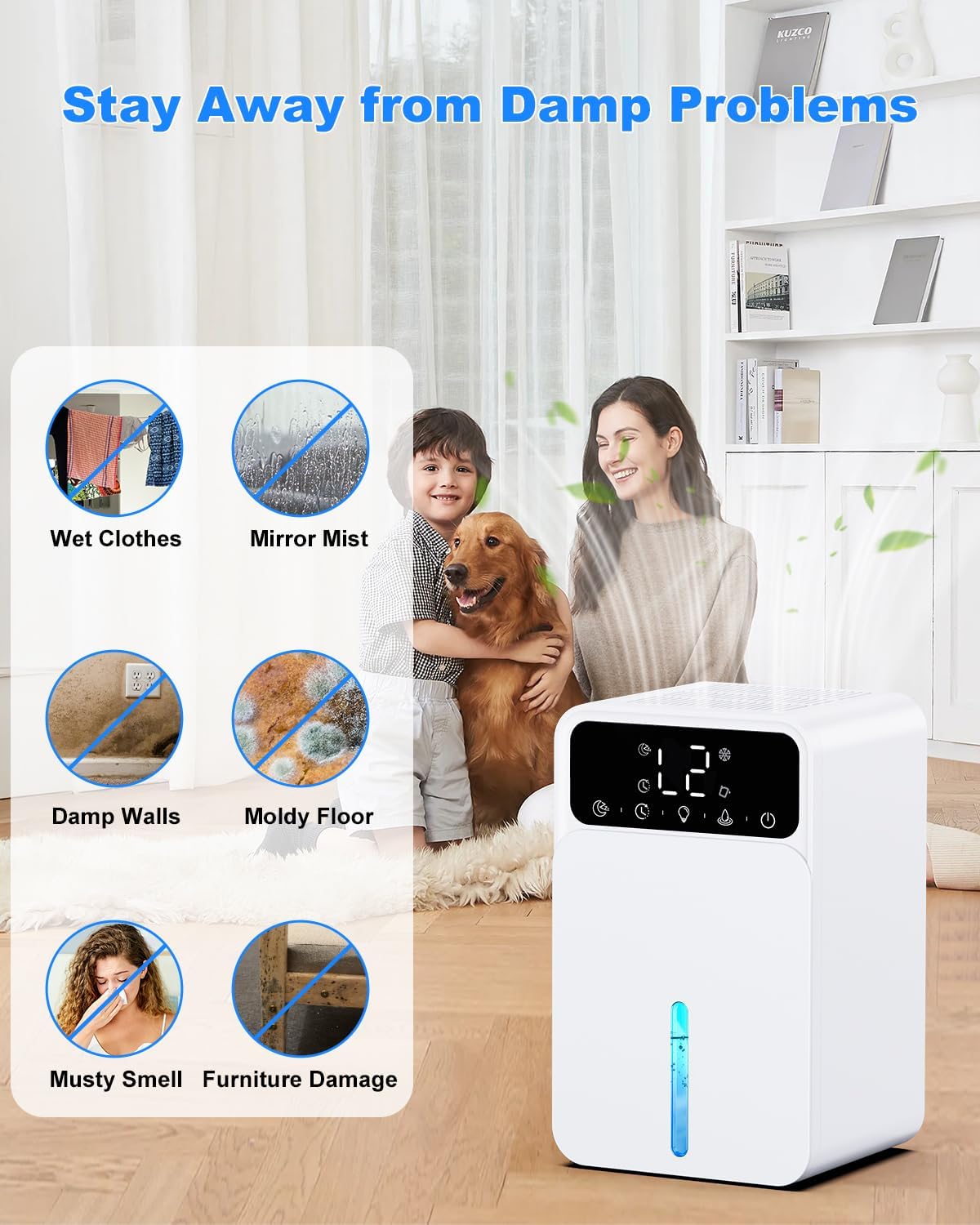 Detalle de Dehumidifiers for Home, 1500ML Portable Dehumidifier with 7 Lights, 12H Timer and Auto Shutoff