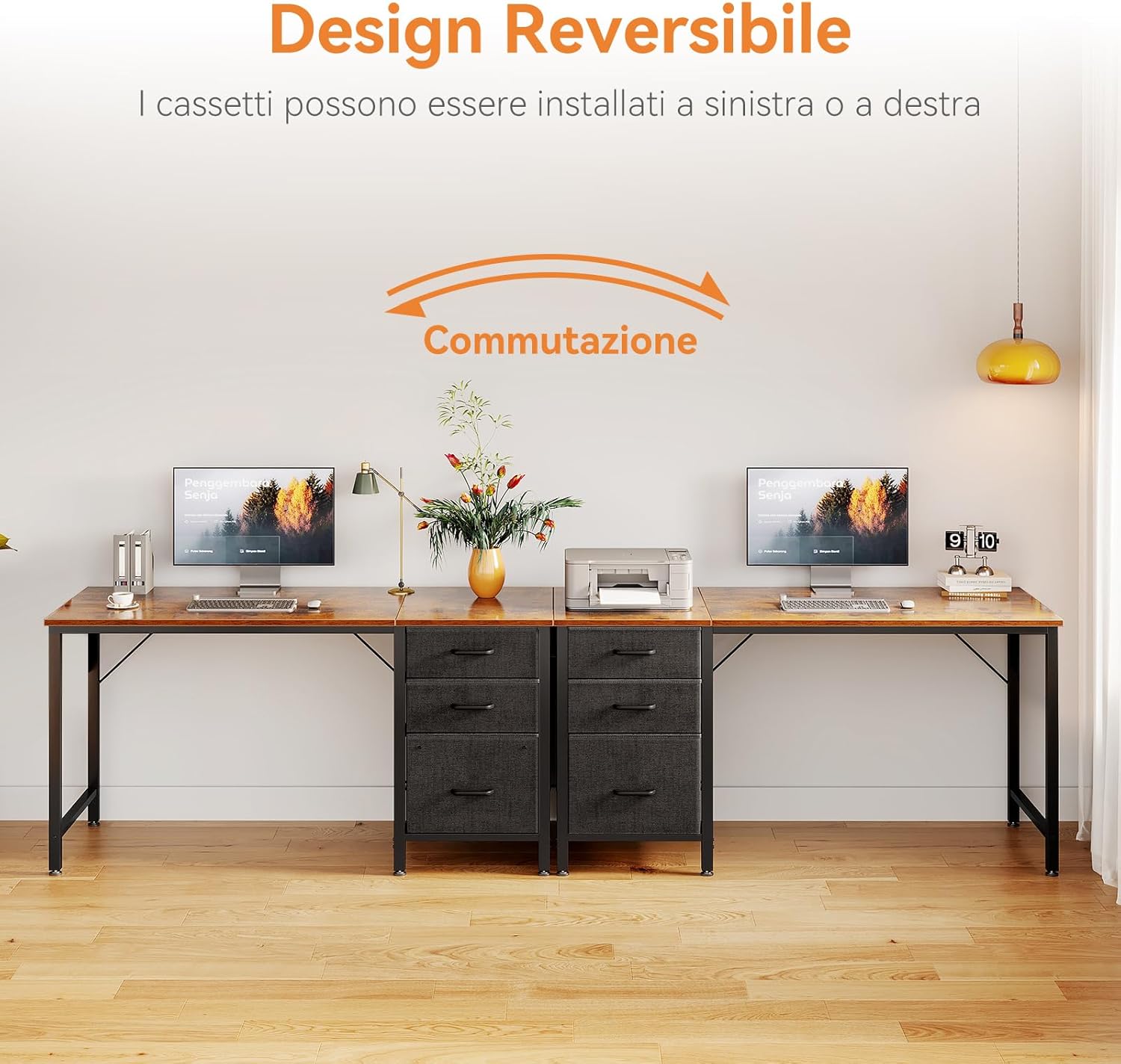 Thumbnail 3 de Coleshome Scrivania con 3 Cassetti in Tessuto, 120x48cm – Scrivania salvaspazio reversibile per ufficio domestico