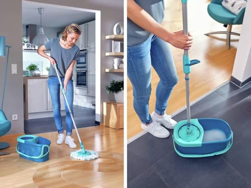 Detalle de Leifheit Clean Twist Disc Mop Ergo 2.0 (Click System) set de fregona rotatoria con palo telescópico