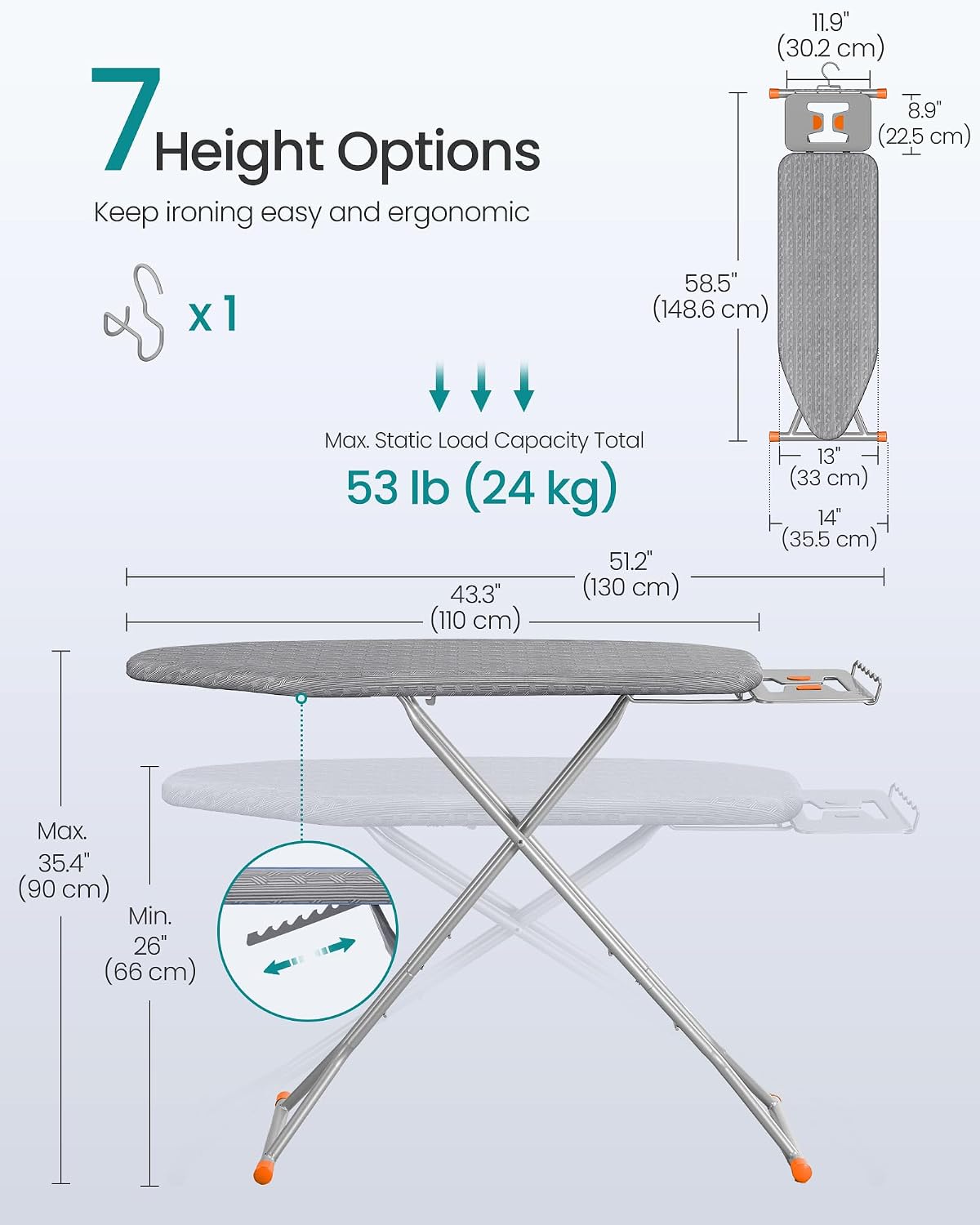 Detalle 2 de SONGMICS Ironing Board 43 x 13 Inches