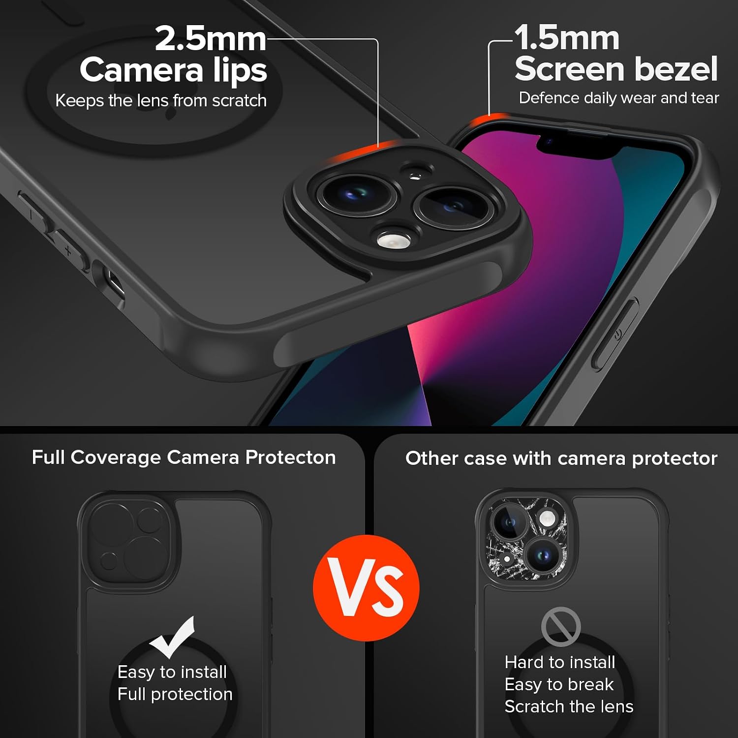 Detalle de ivoler 3-in-1 Magnetic Case for iPhone 13 with 2 Pack Screen Protectors (MagSafe Compatible) – Slim, Shockproof & Matte-Black