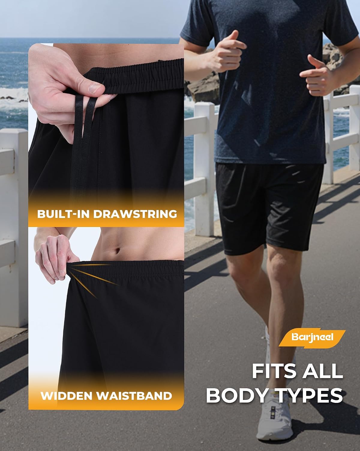 Detalle de Barjneel 4 Pack Gym Mens Shorts — 9-Inch Athletic Shorts with Pockets (Black + Colors)