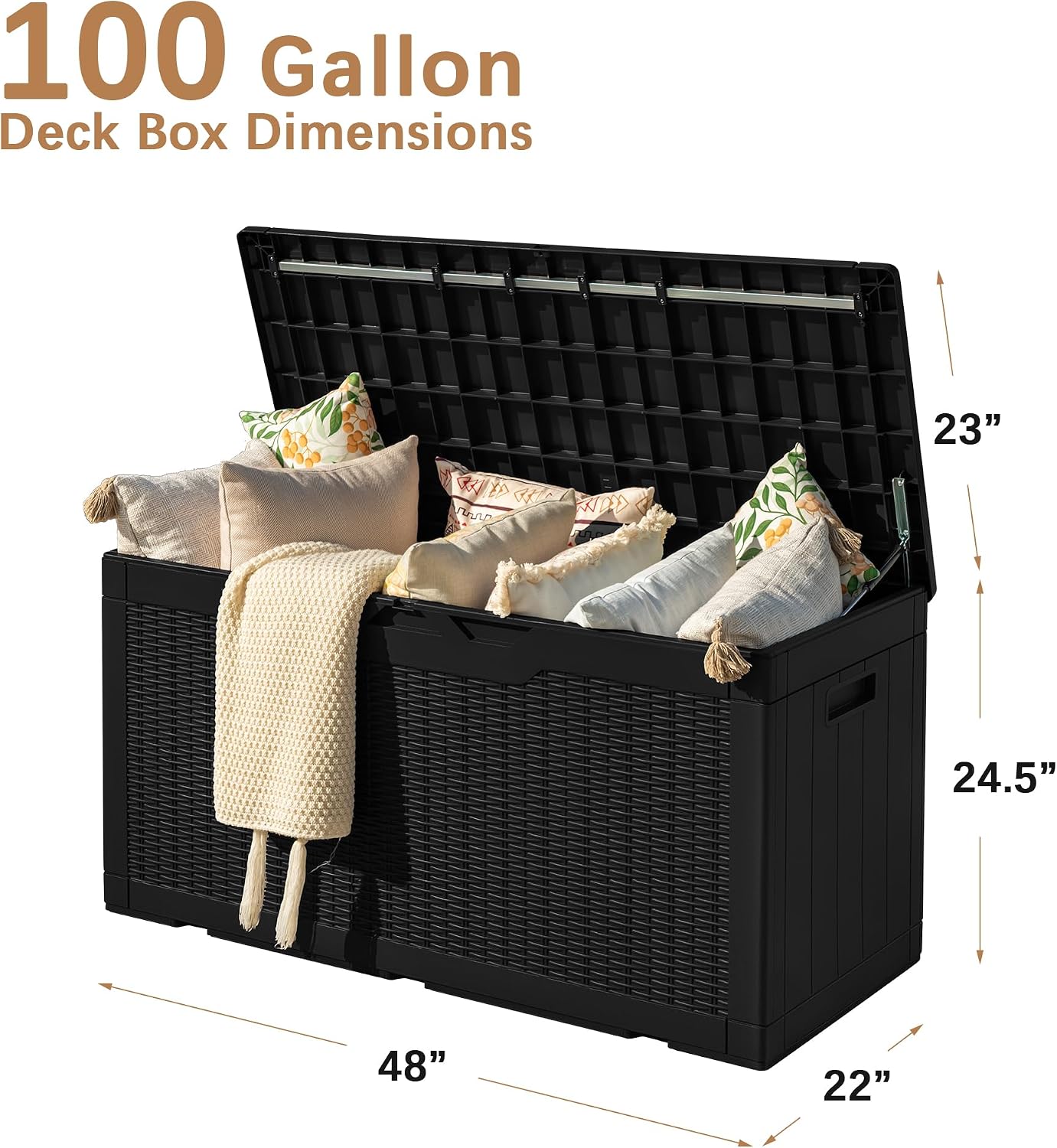 Detalle 2 de Devoko 24312BK Resin Deck Box, 100-Gallon Outdoor Storage, Lockable
