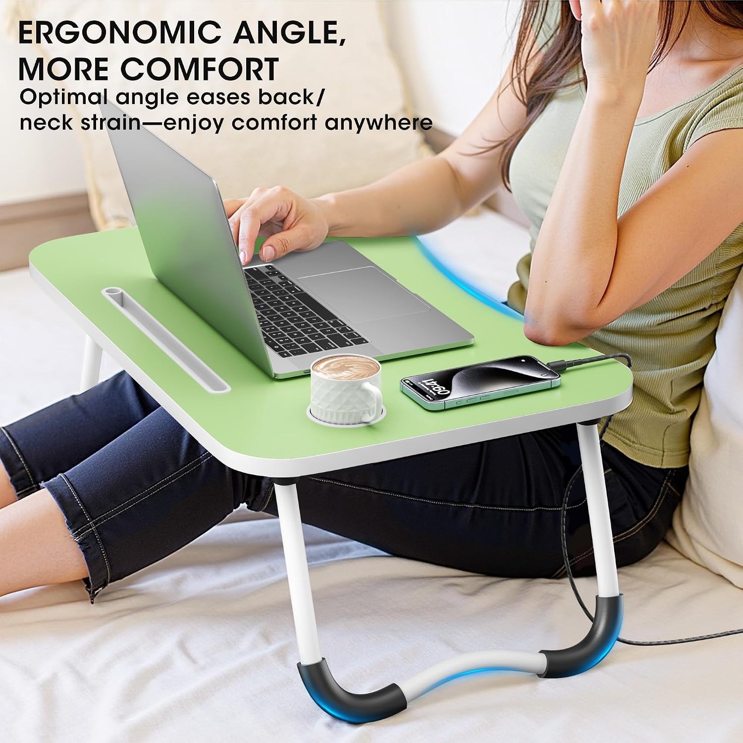 Detalle 2 de Frpufi LD004 Folding Lap Desk, 23.6-Inch Wood Table with Cup Holder
