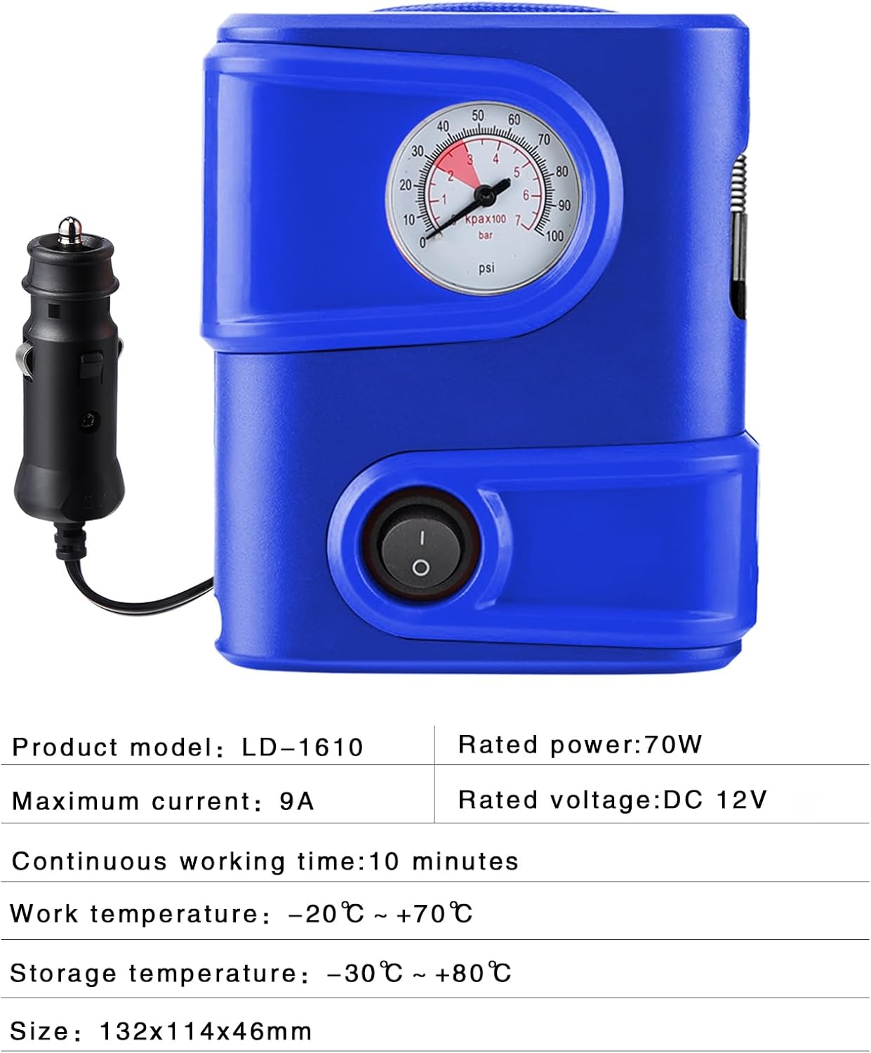 Thumbnail 6 de WindGallop 12V Car Tyre Inflator with Gauge and Adapters (Light Blue)