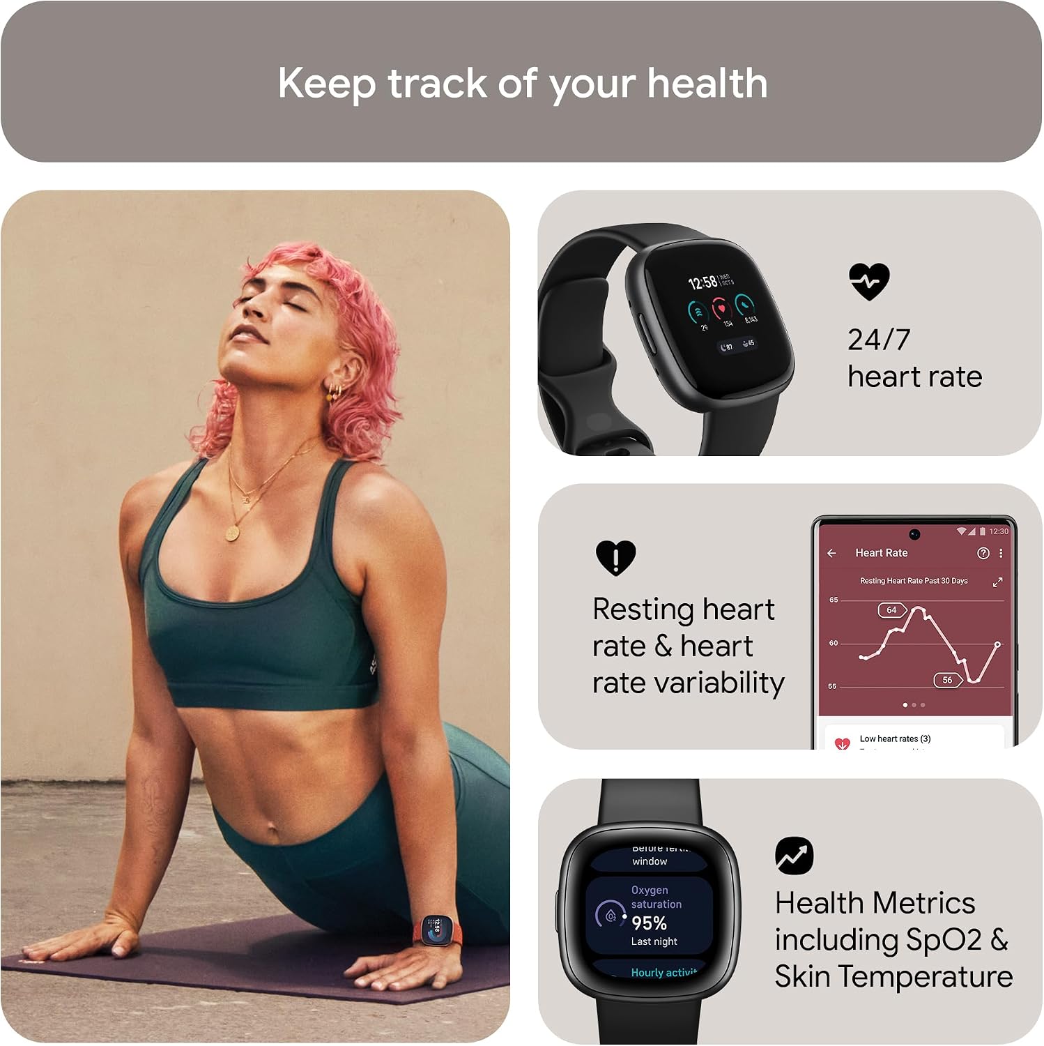 Thumbnail 6 de Fitbit Versa 4 Bundle (mit Sports Band): Fitness-Smartwatch mit GPS, bis zu 6 Tagen Akkulaufzeit