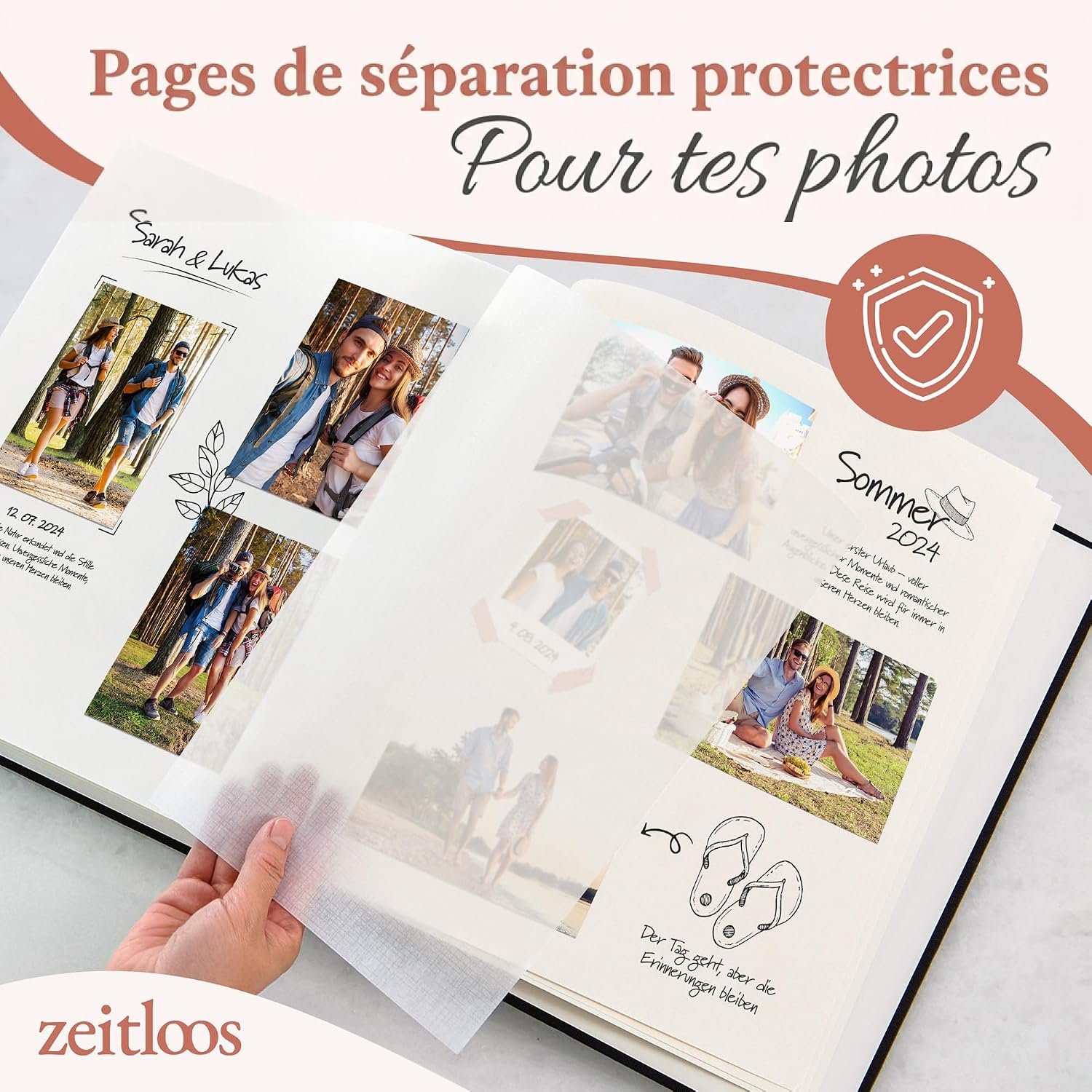 Detalle 2 de Zeitloos Fotoalbum met geschenkdoos, 100 witte pagina’s en 75 fotoprints