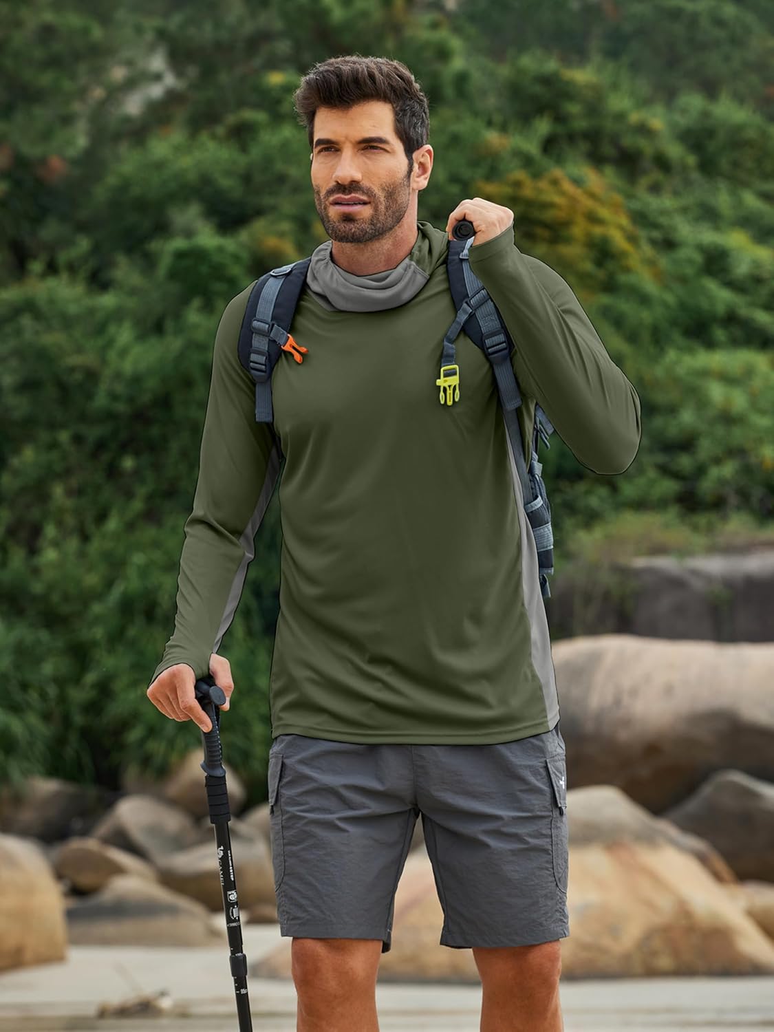 Thumbnail 6 de PINSPARK Men’s Sun Protection Hoodie with Mask UPF 50+ Long Sleeve Rash Guard Shirt