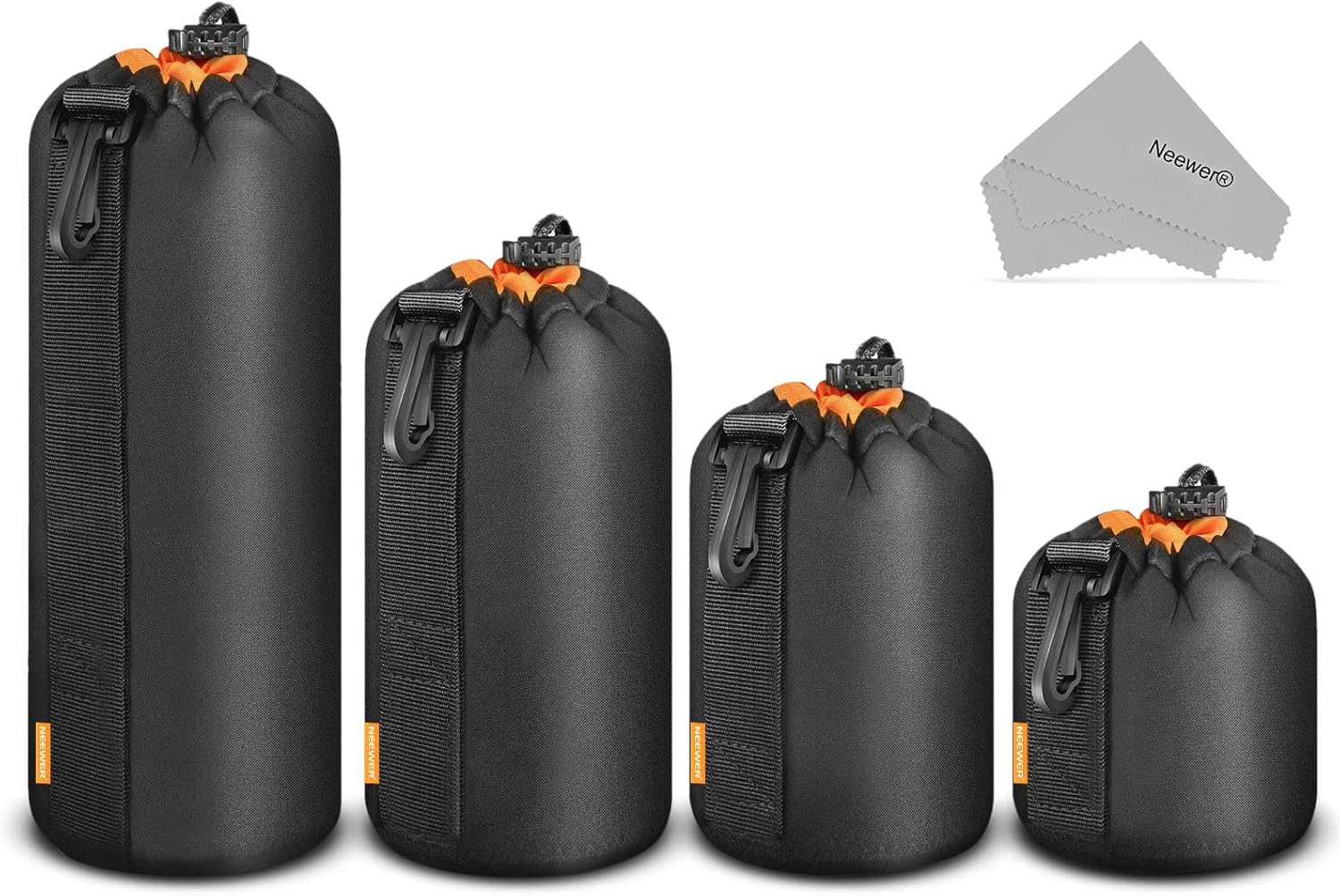 NEEWER pochette en néoprène pour objectif photo (4 tailles) – sac de protection épais intérieur orange