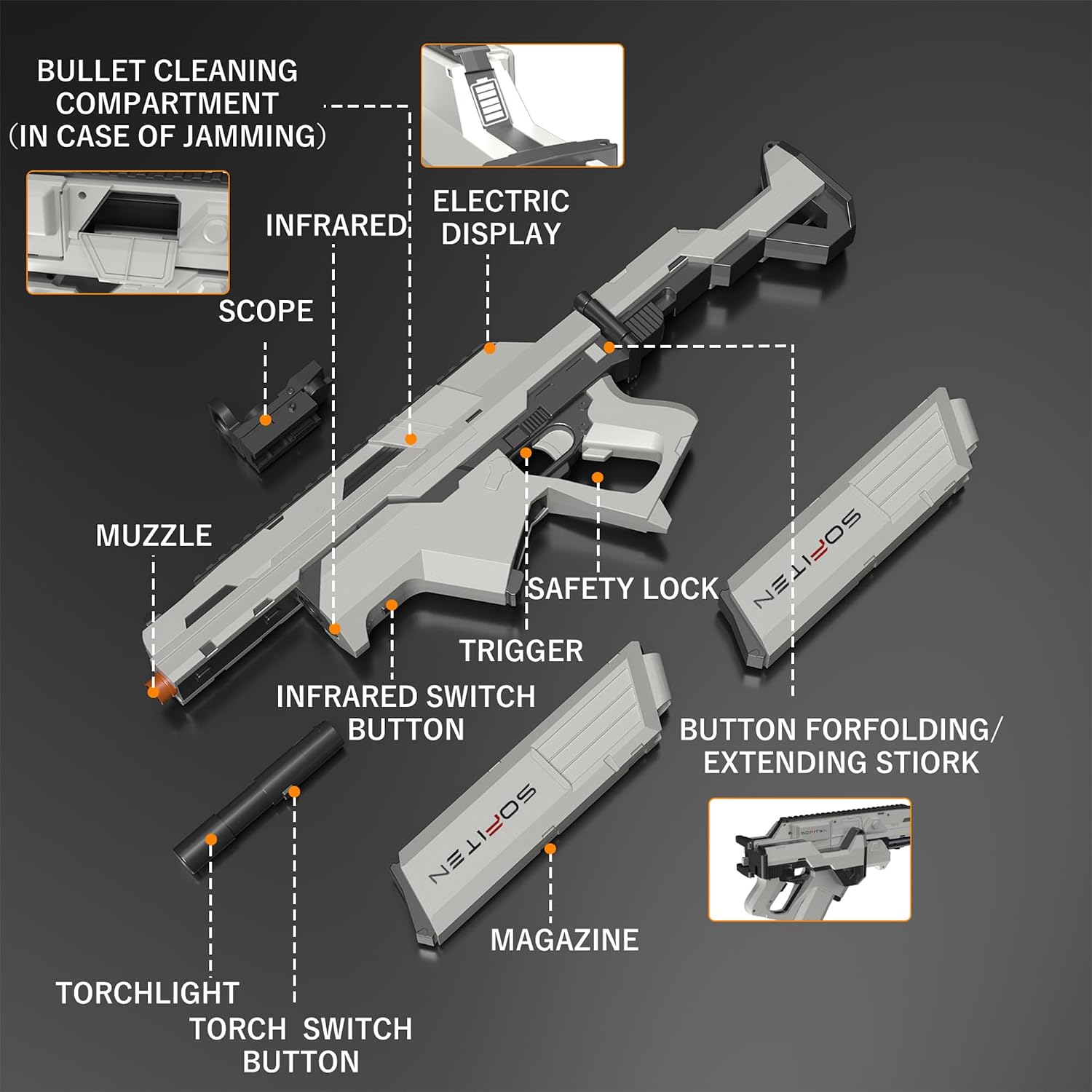 Thumbnail 4 de Sofiten Automatic Sniper Rifle Foam Blaster Toy Set with Tactical Vest, 150 IR Darts, Goggles & Mask