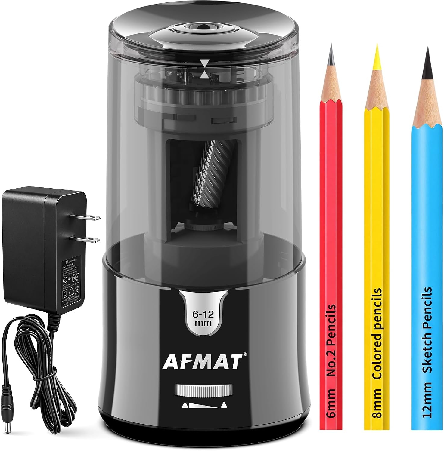 Detalle de AFMAT PS92 Electric Pencil Sharpener for 6–12 mm Pencils, Auto-Stop
