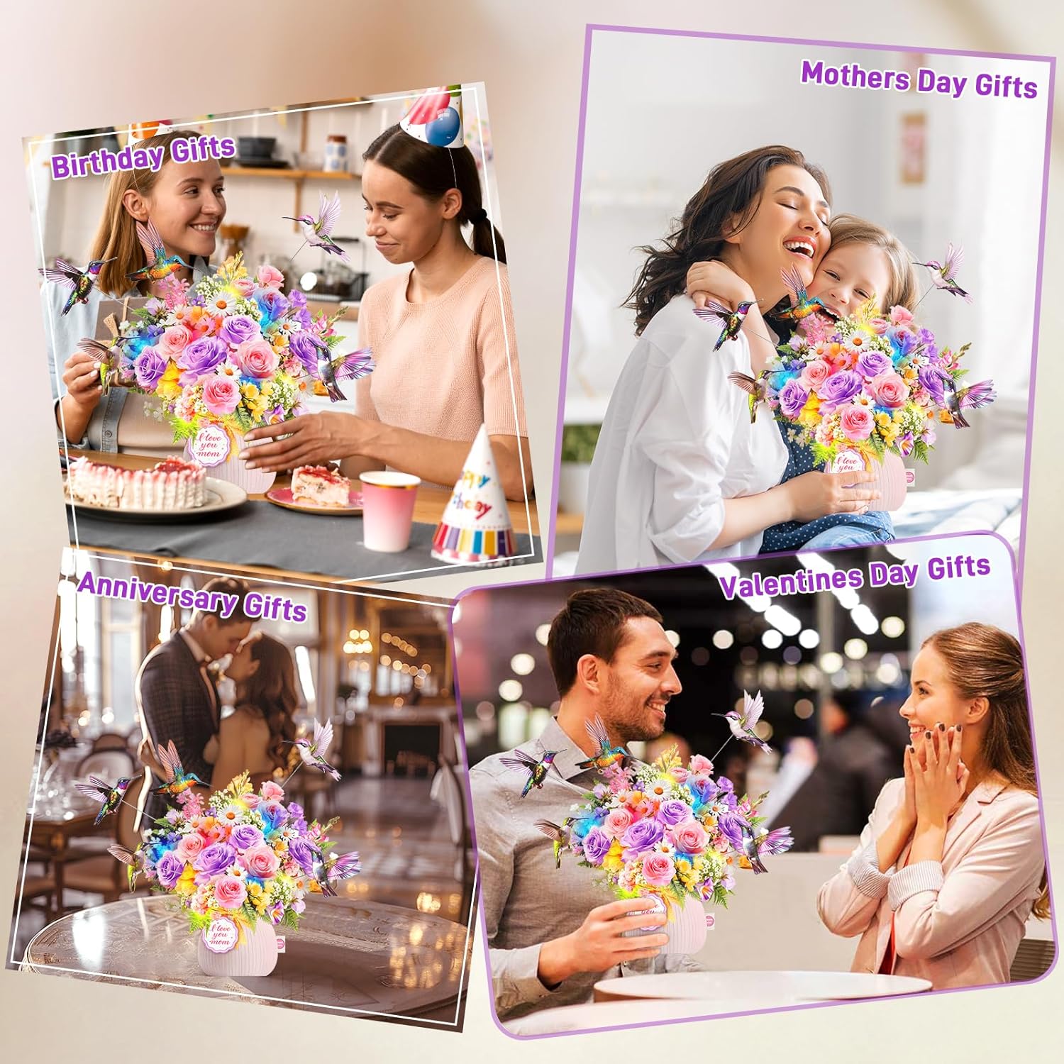 Thumbnail 6 de MZD8391: Music & Lights 3D Pop Up Mother's Day Card with Hummingbirds