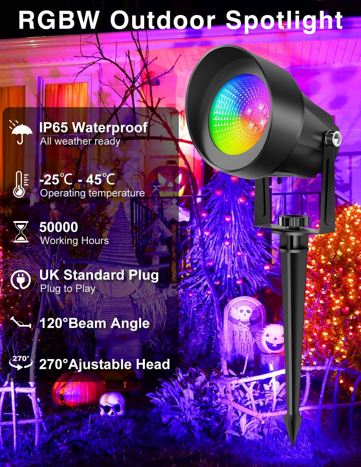 Thumbnail 2 de NATPOW Garden Lights Mains Powered Outdoor RGB Spot Lights (2 Pack) with Remote and 1.5m Cable