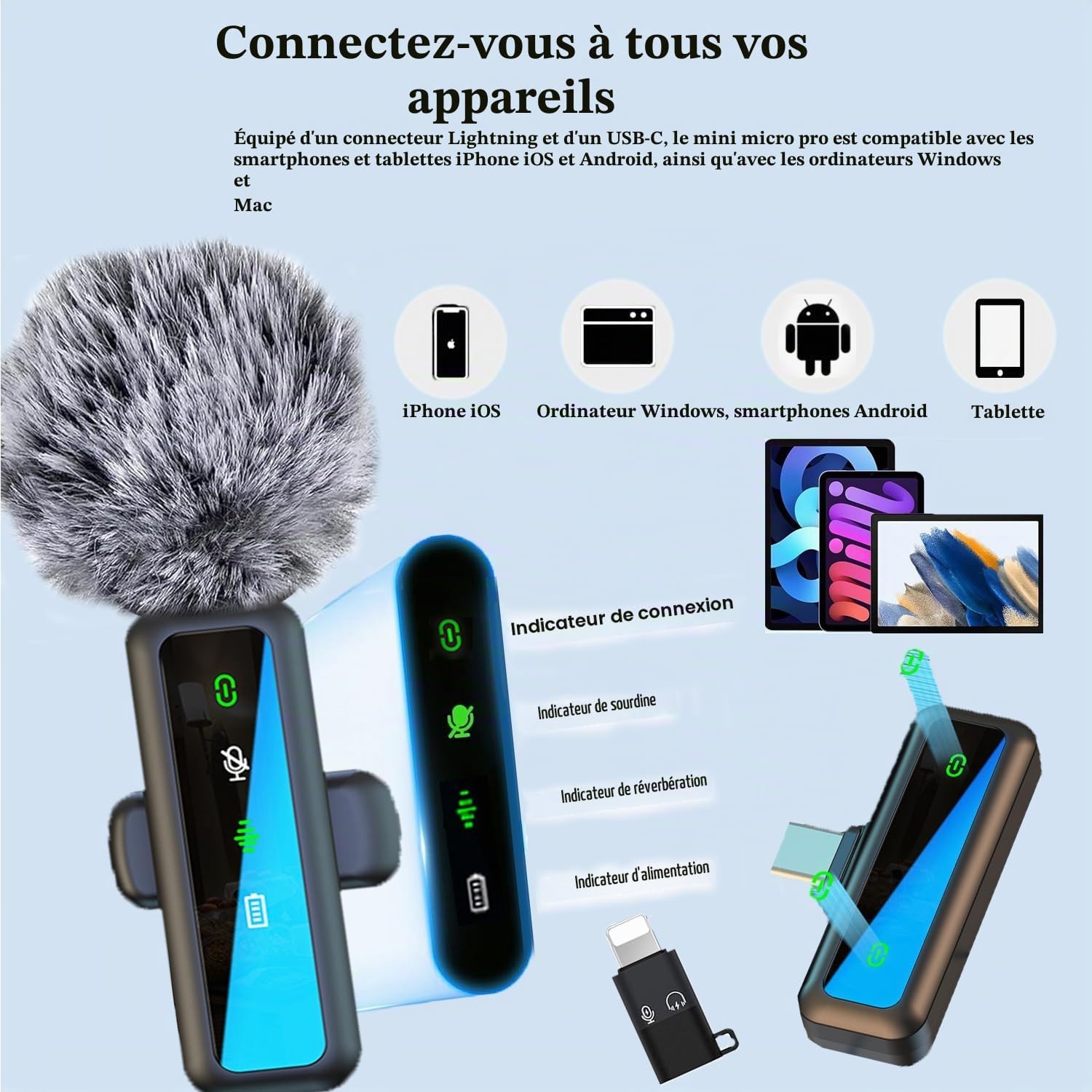 Detalle de XIXIXIAXIA Micro Cravate sans Fil – Microphone discret avec réduction du bruit pour iPhone, Android et PC