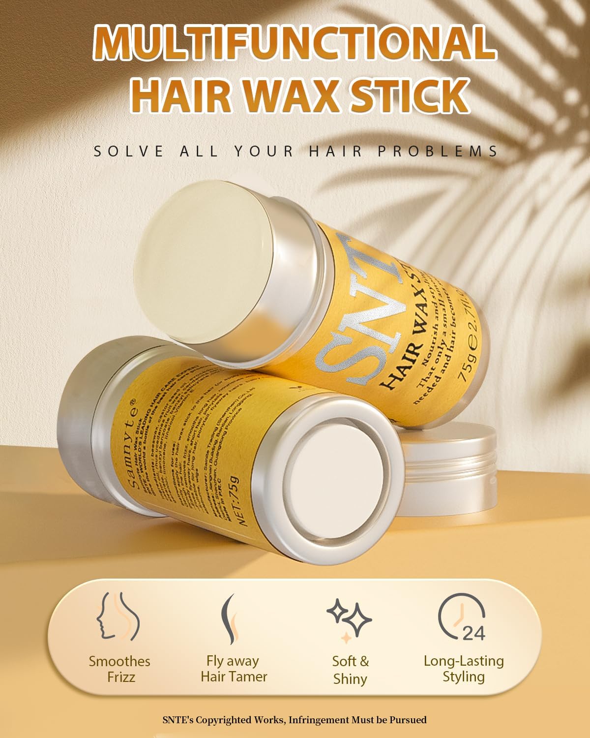 Detalle 2 de Samnyte Hair Wax Stick, 2.7 Fl Oz Flyaway Tamer with Castor Oil