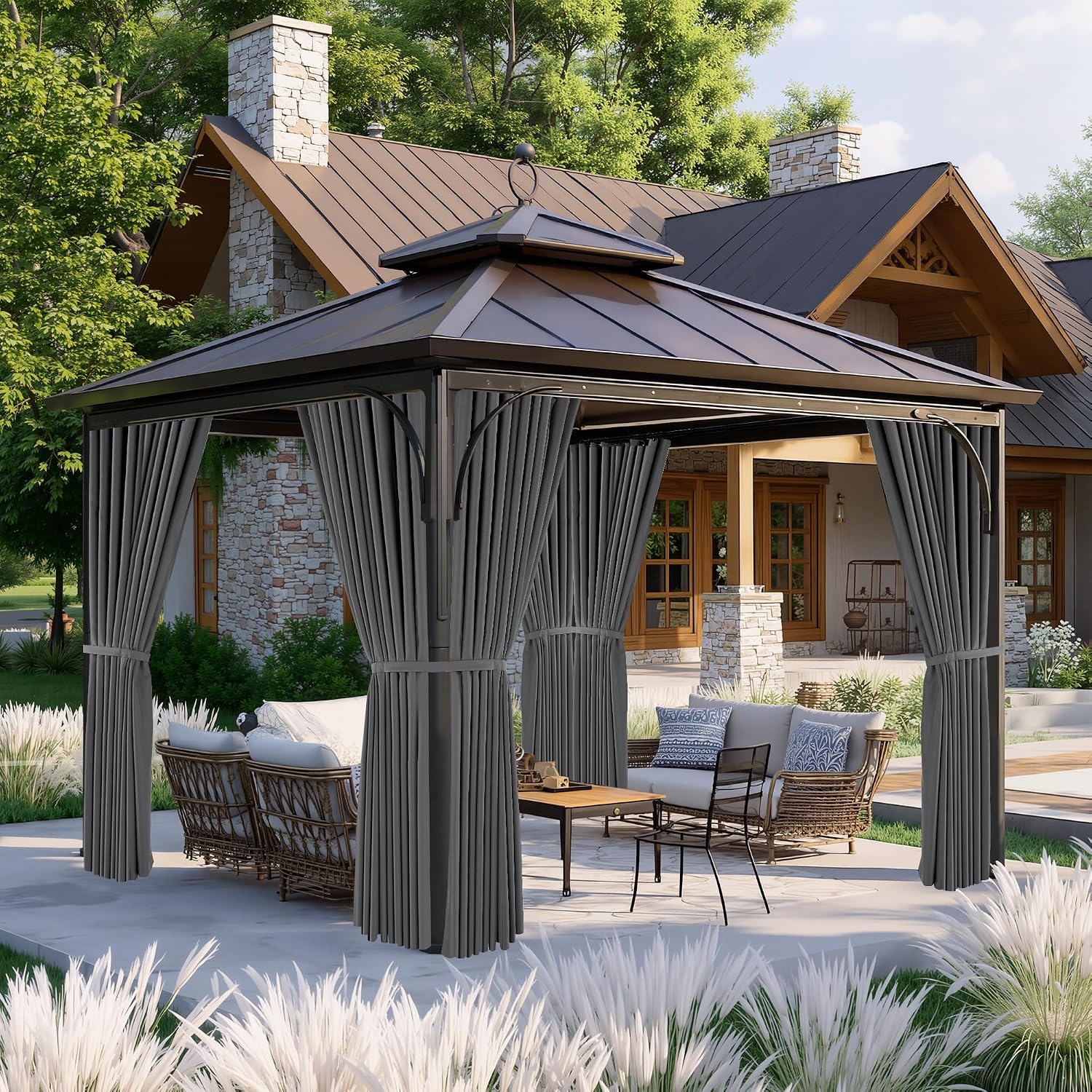 Thumbnail 6 de NICETOWN 10' x 12' Gazebo Curtains, 4 Zippered Waterproof Panels, Grey
