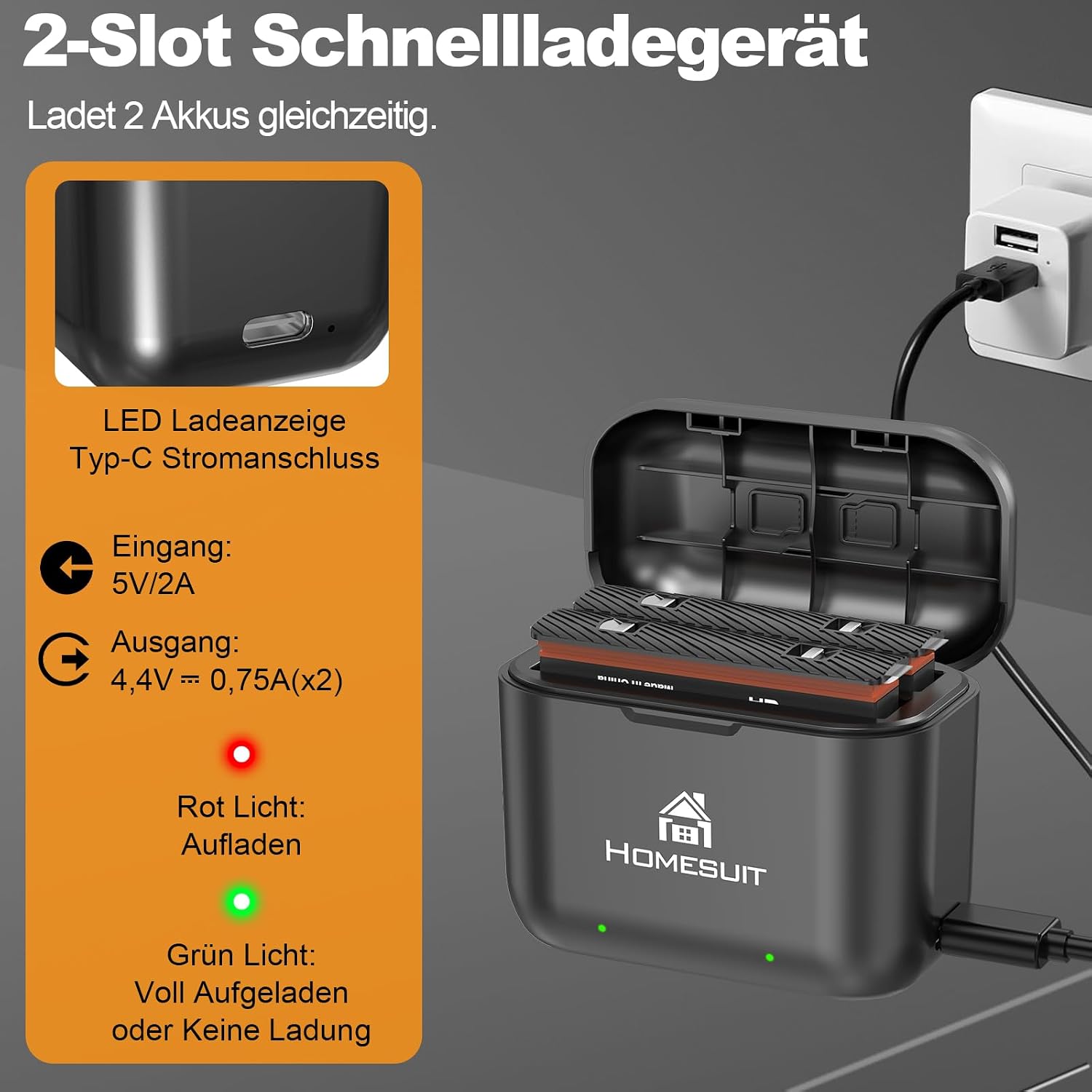 Thumbnail 4 de Homesuit Insta 360 X3 Akku 1800mAh – Zweier-Pack mit USB-Ladegerät