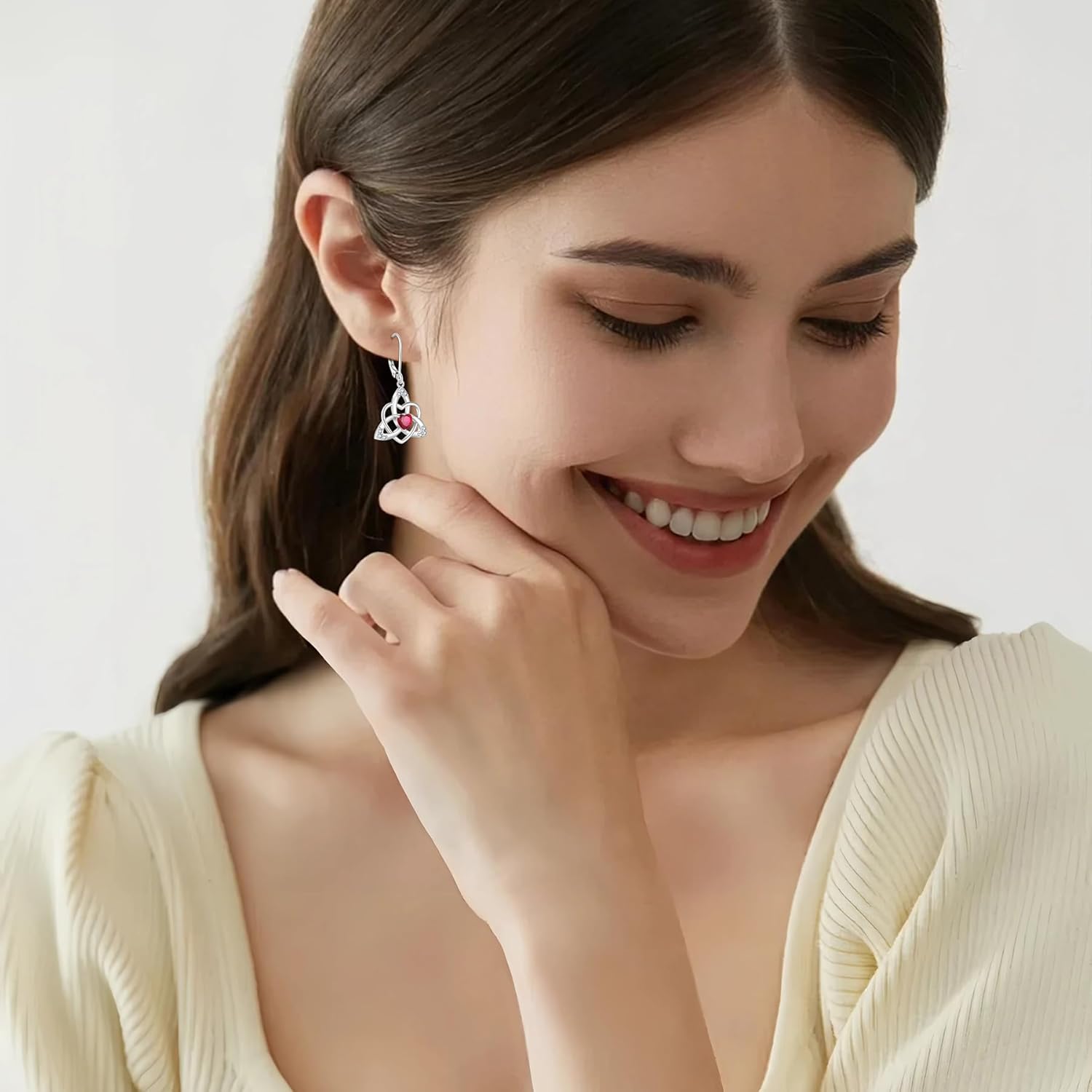 Thumbnail 1 de FJ Herz Keltischer Knoten Ohrringe für Damen aus 925 Sterling Silber mit Geburtsstein