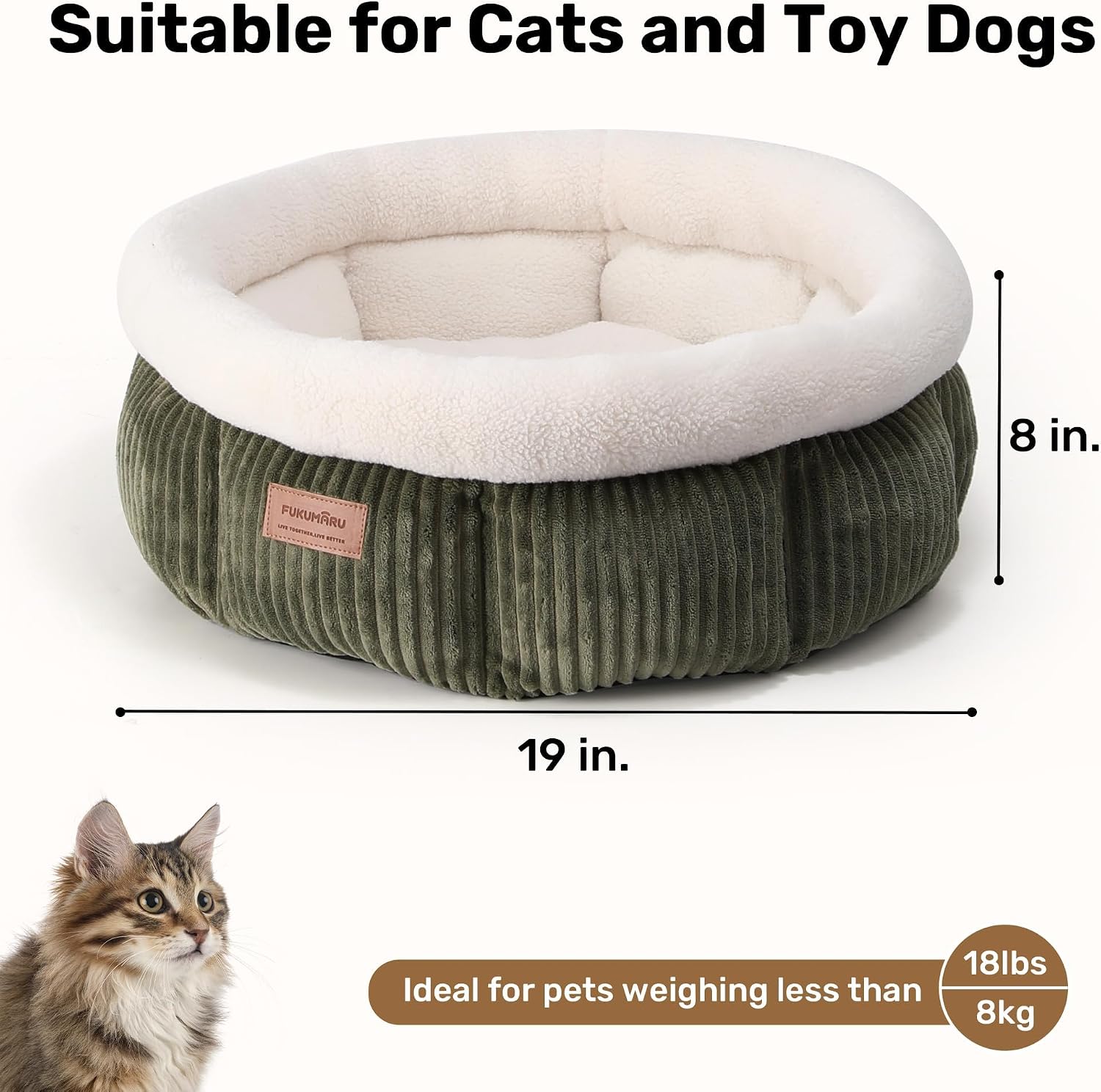 Detalle de FUKUMARU Corduroy Round Cat Bed – Green
