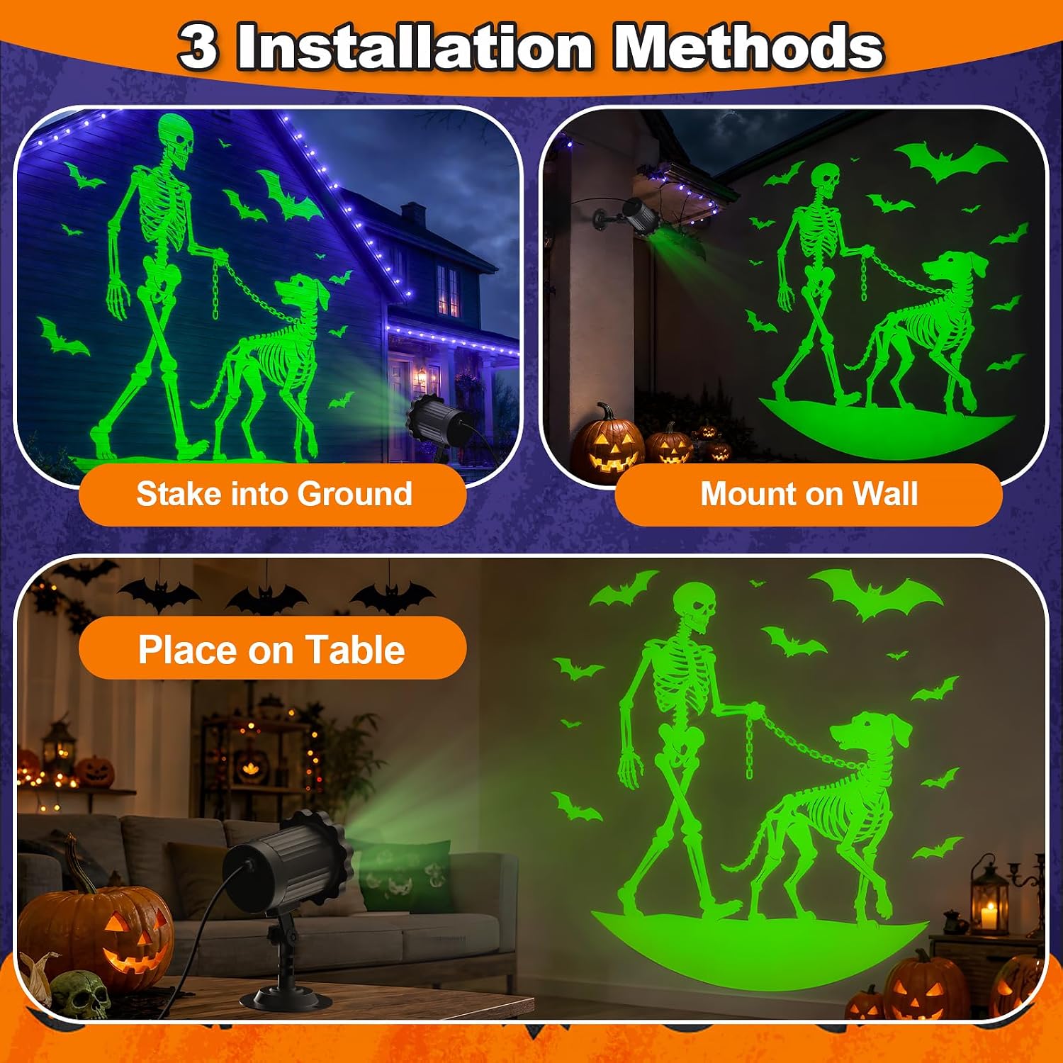 Detalle de Halloween Projector Light with Skeleton Walking Dog Pattern