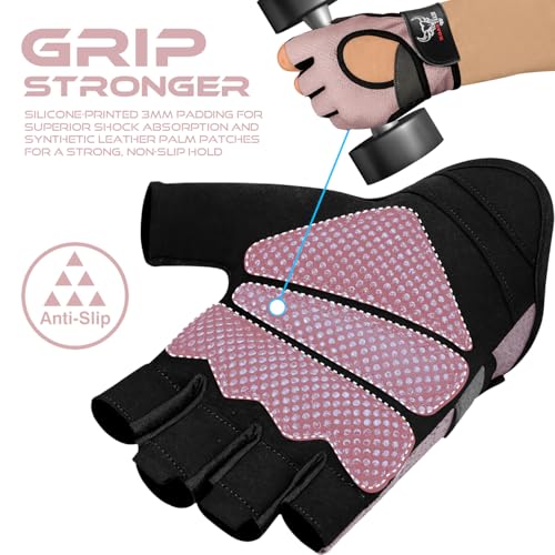 Detalle 2 de BEAST RAGE Guantes de Fitness para levantamiento de pesas – transpirables, acolchados de silicona y antideslizantes (S, Rosa)